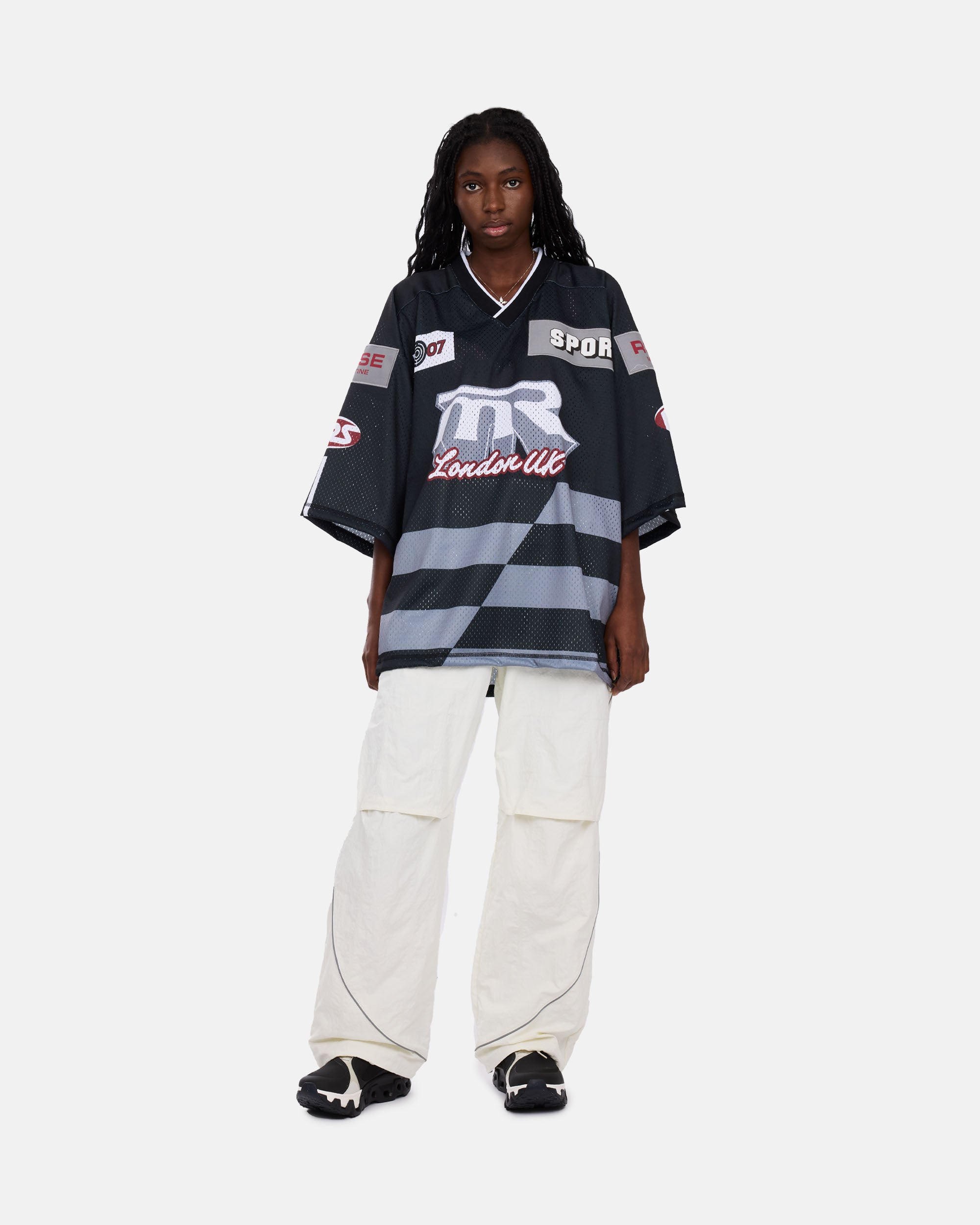 Martine Rose Oversized Hockey Top BLACK AND GREY 129JT10009