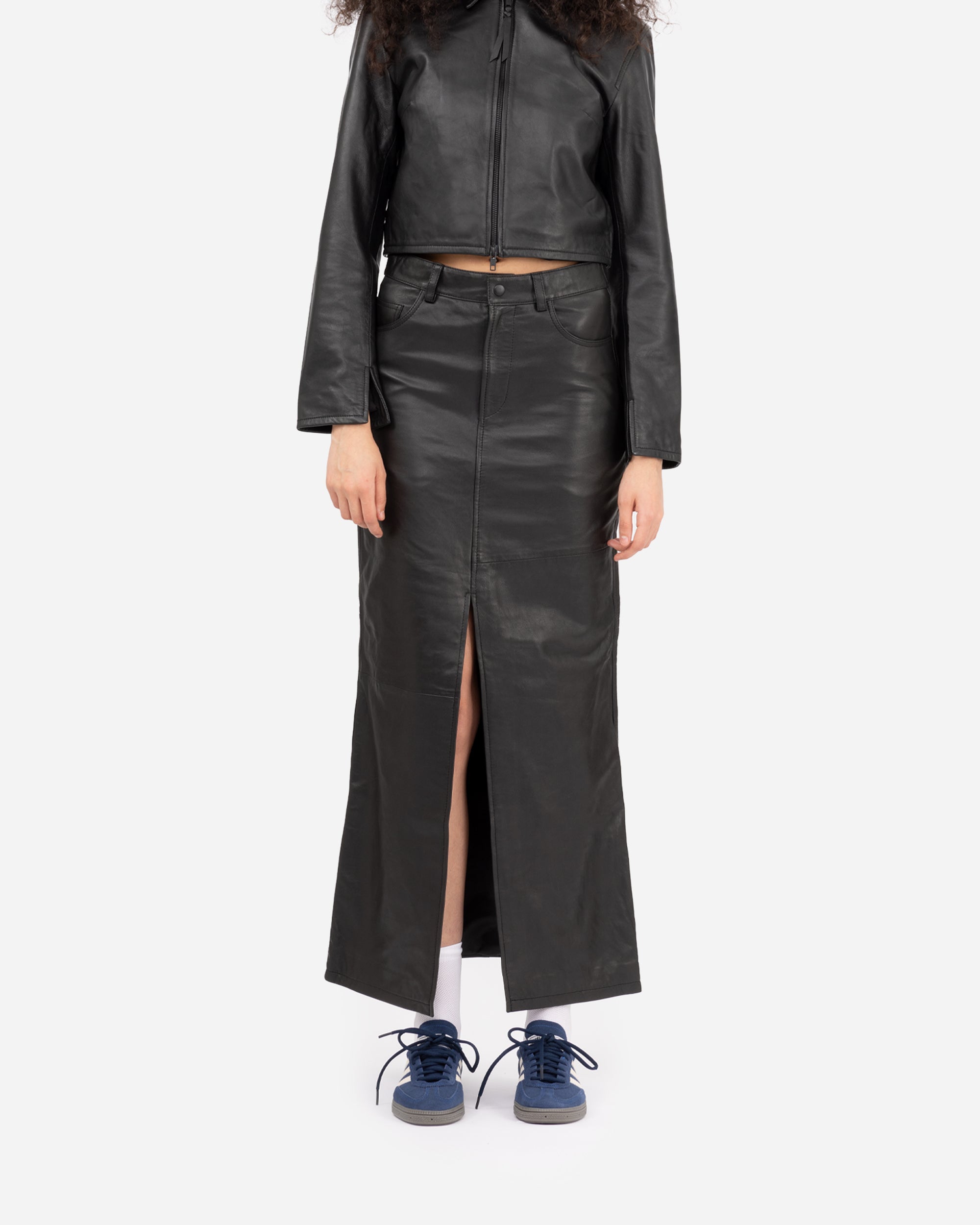 Oval Square Roadie Leather Skirt Black 20842-8001