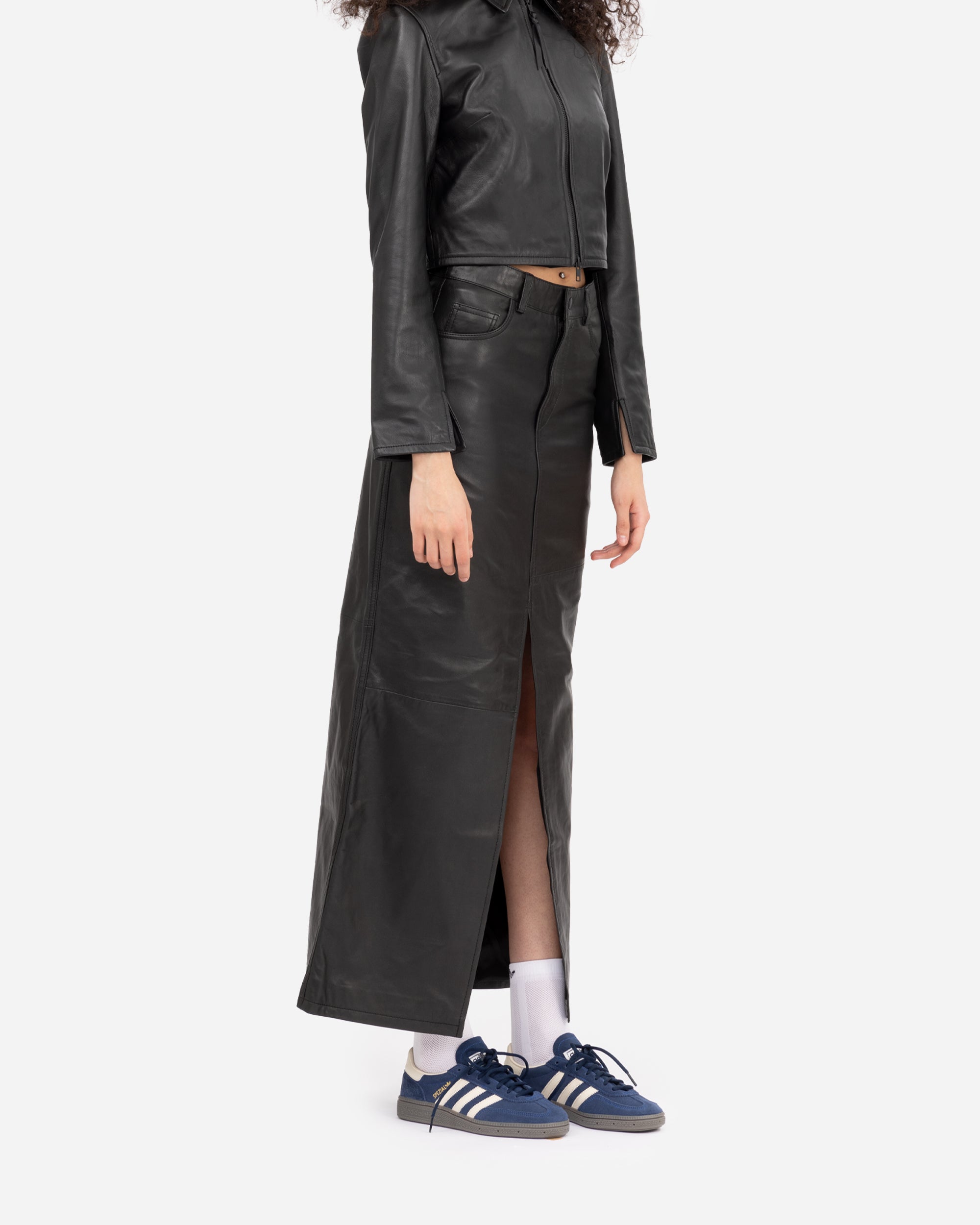 Oval Square Roadie Leather Skirt Black 20842-8001