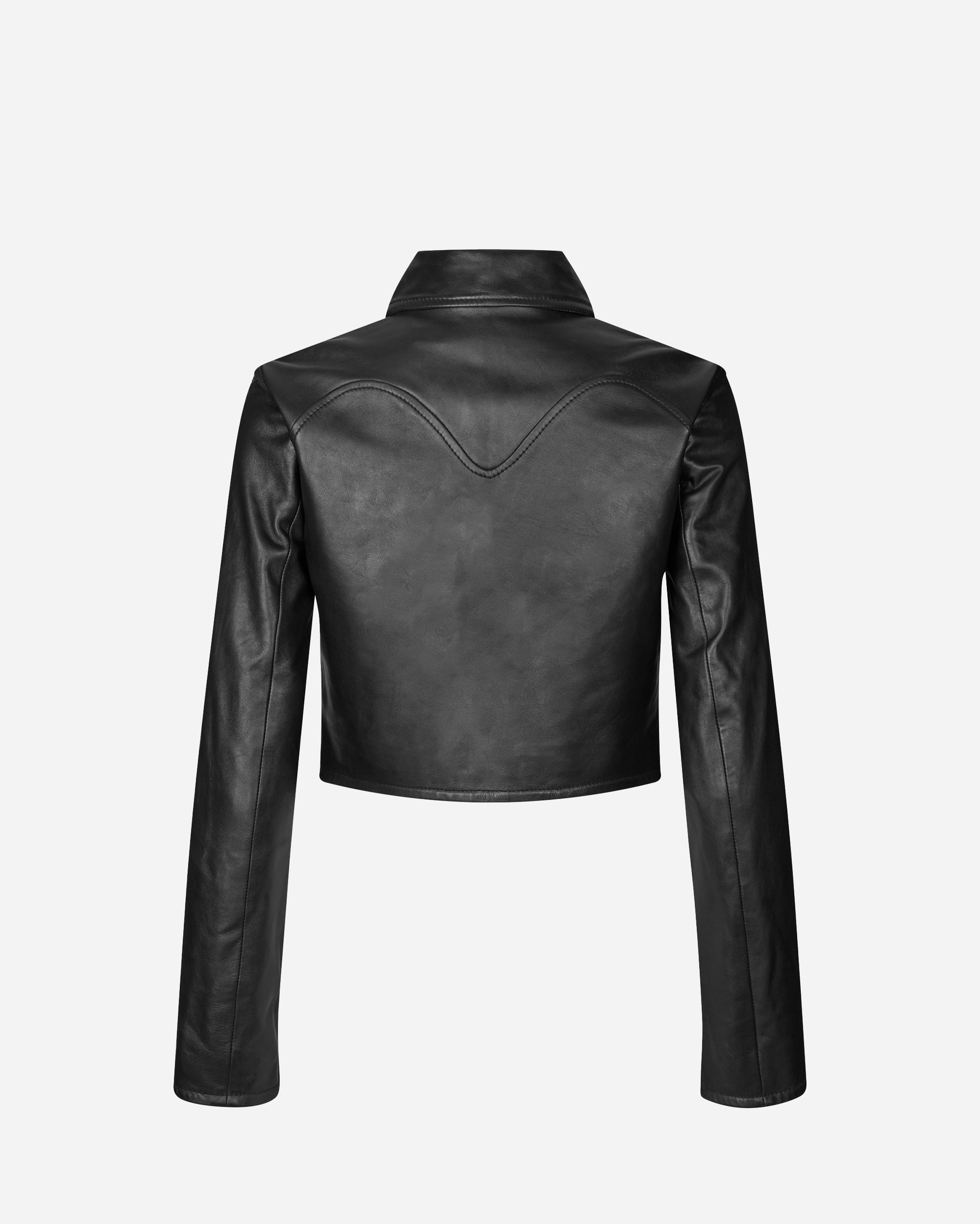 Oval Square Roadie Leather Zip Blouse Black 20846-8001