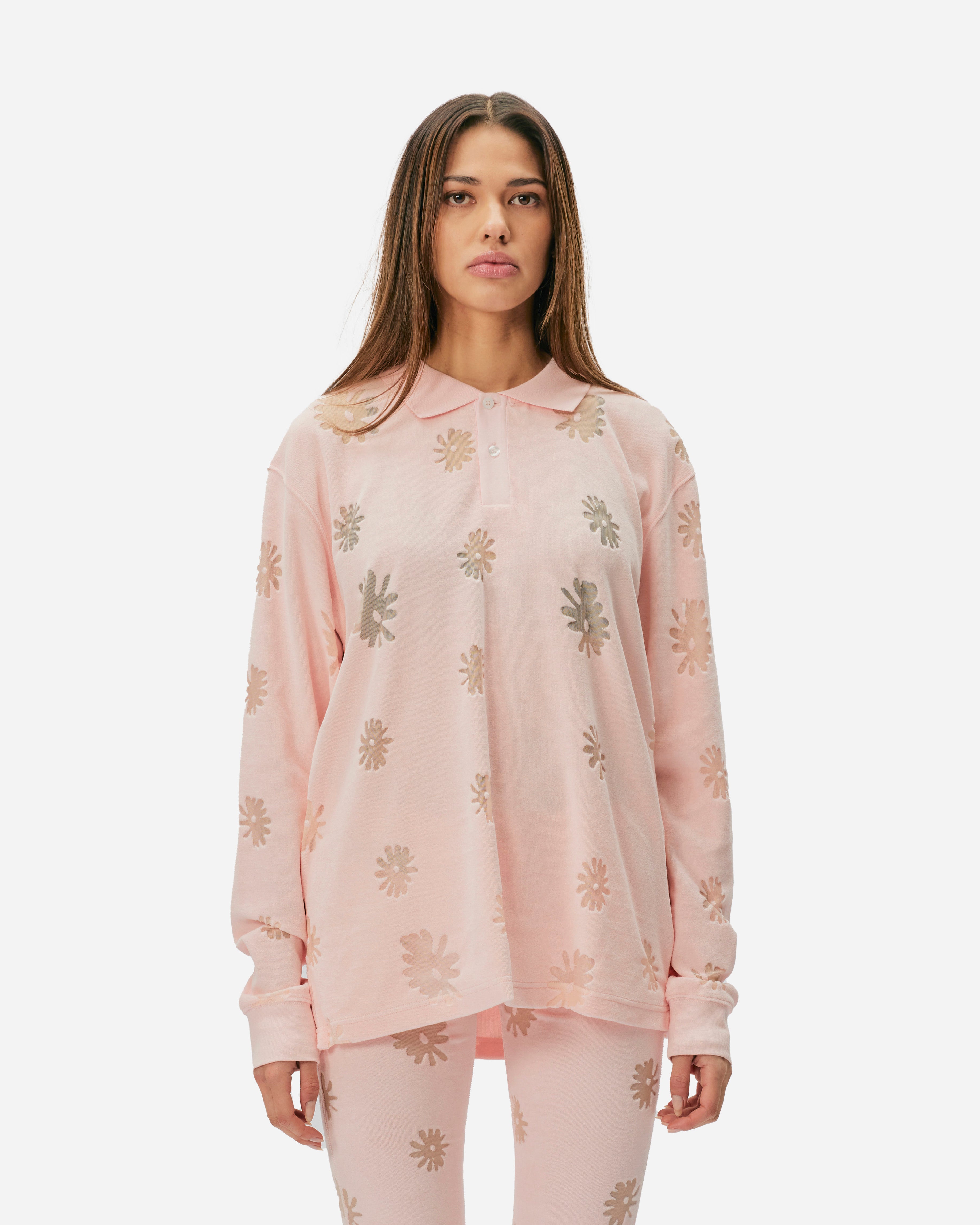 Soulland Robert Longlseeve polo Shirt Pink multi 41001-1267-PNK