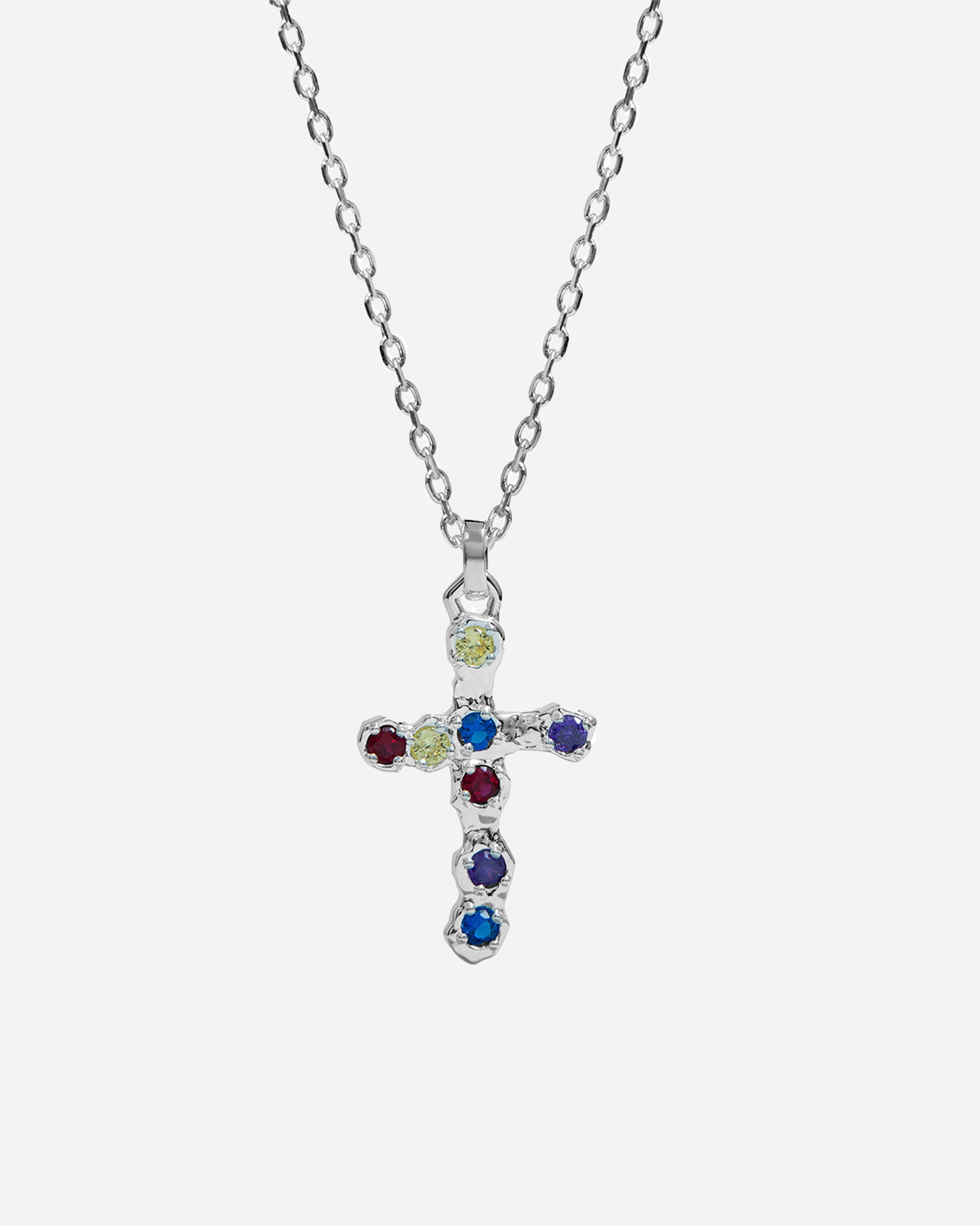 TwoJeys Multicolor Stone Cross Necklace Brass 925 sterling silver coating 413026006