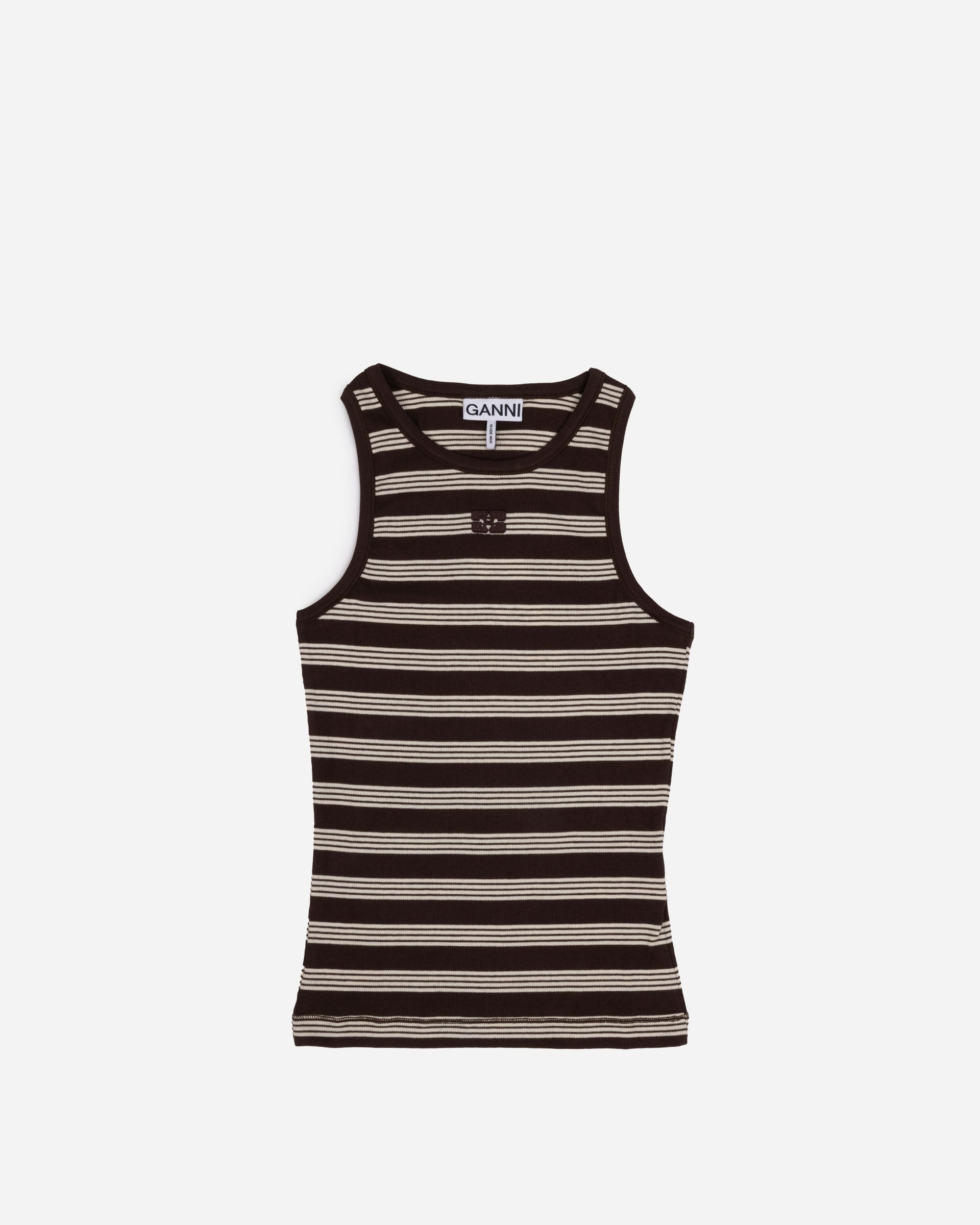 GANNI Soft Cotton Rib Tank Top Stripe Mole A1050192