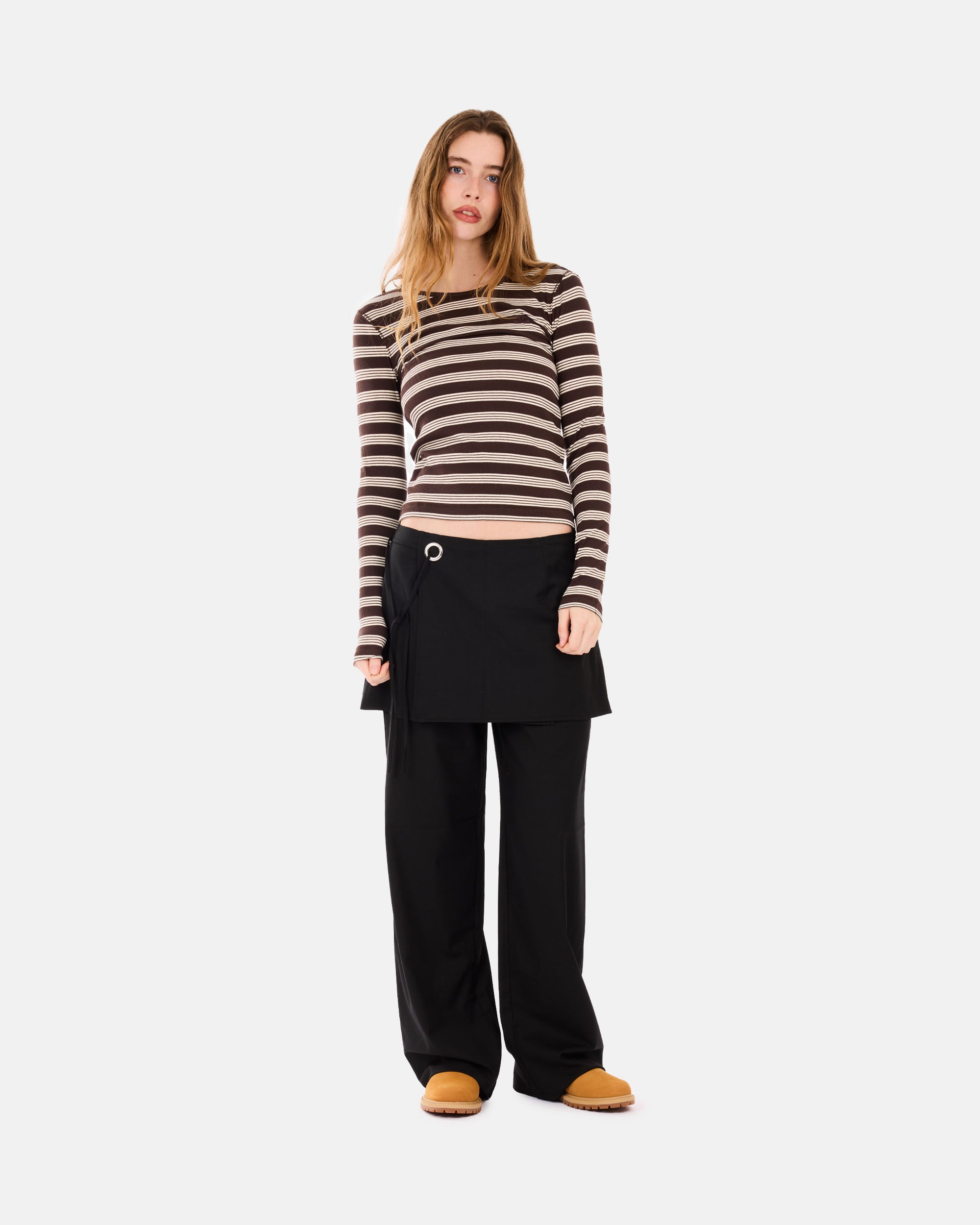 GANNI Soft Cotton Rib Longsleeve Top Stripe Mole A1050194