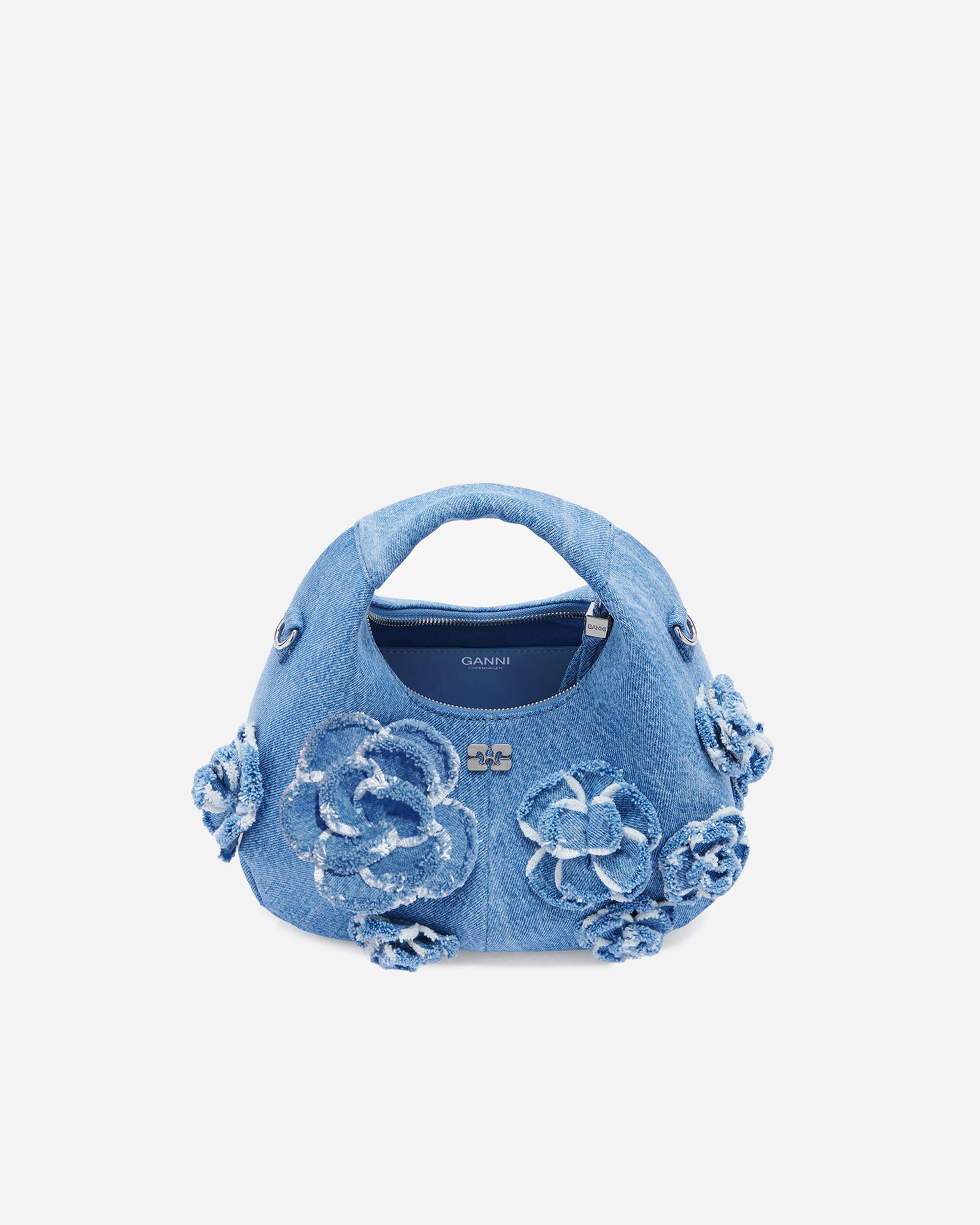 GANNI Hobo Mini Denim Flowers Light Blue Vintage B2070104
