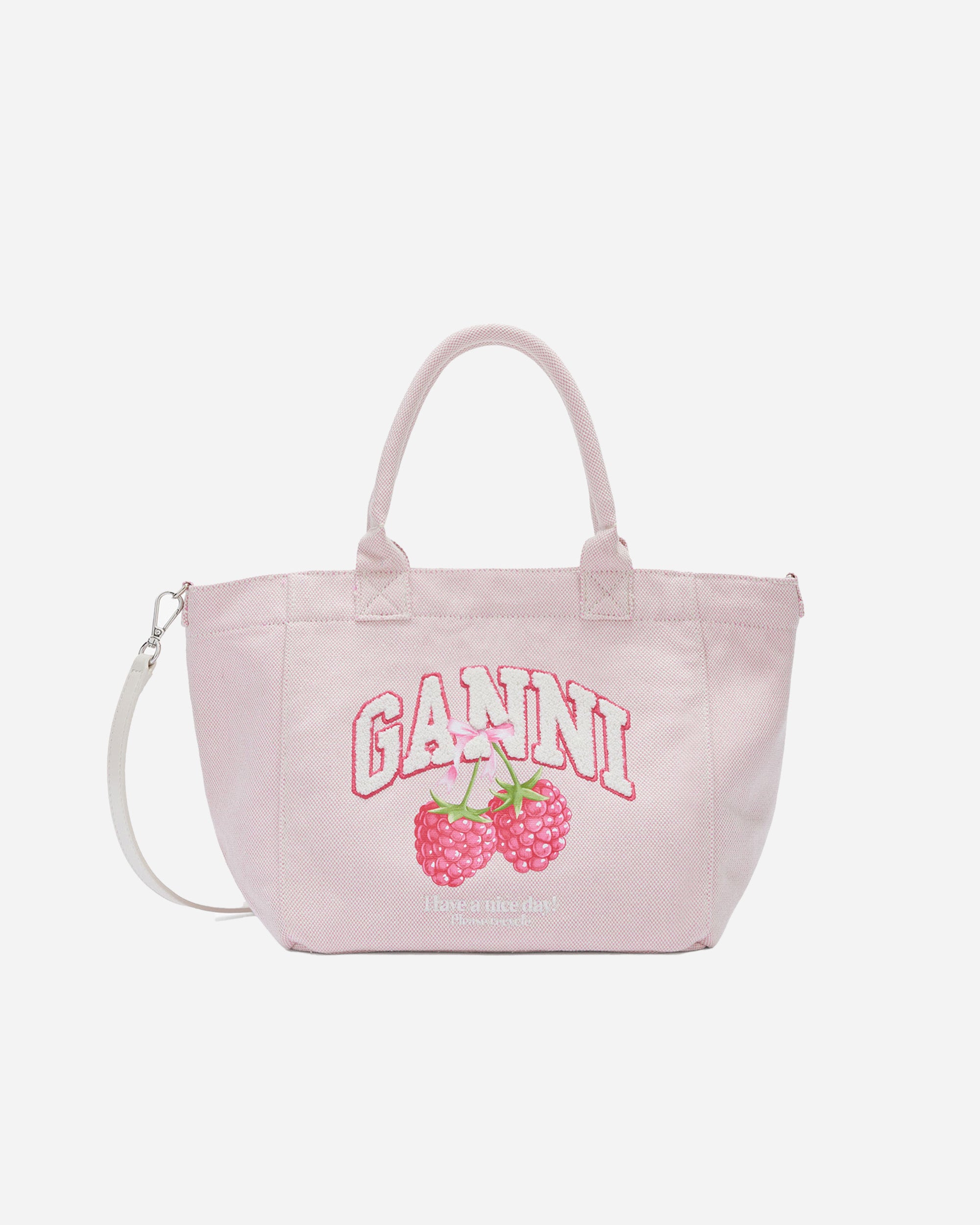 GANNI Small Easy Shopper Raspberry Print Egret B2110089