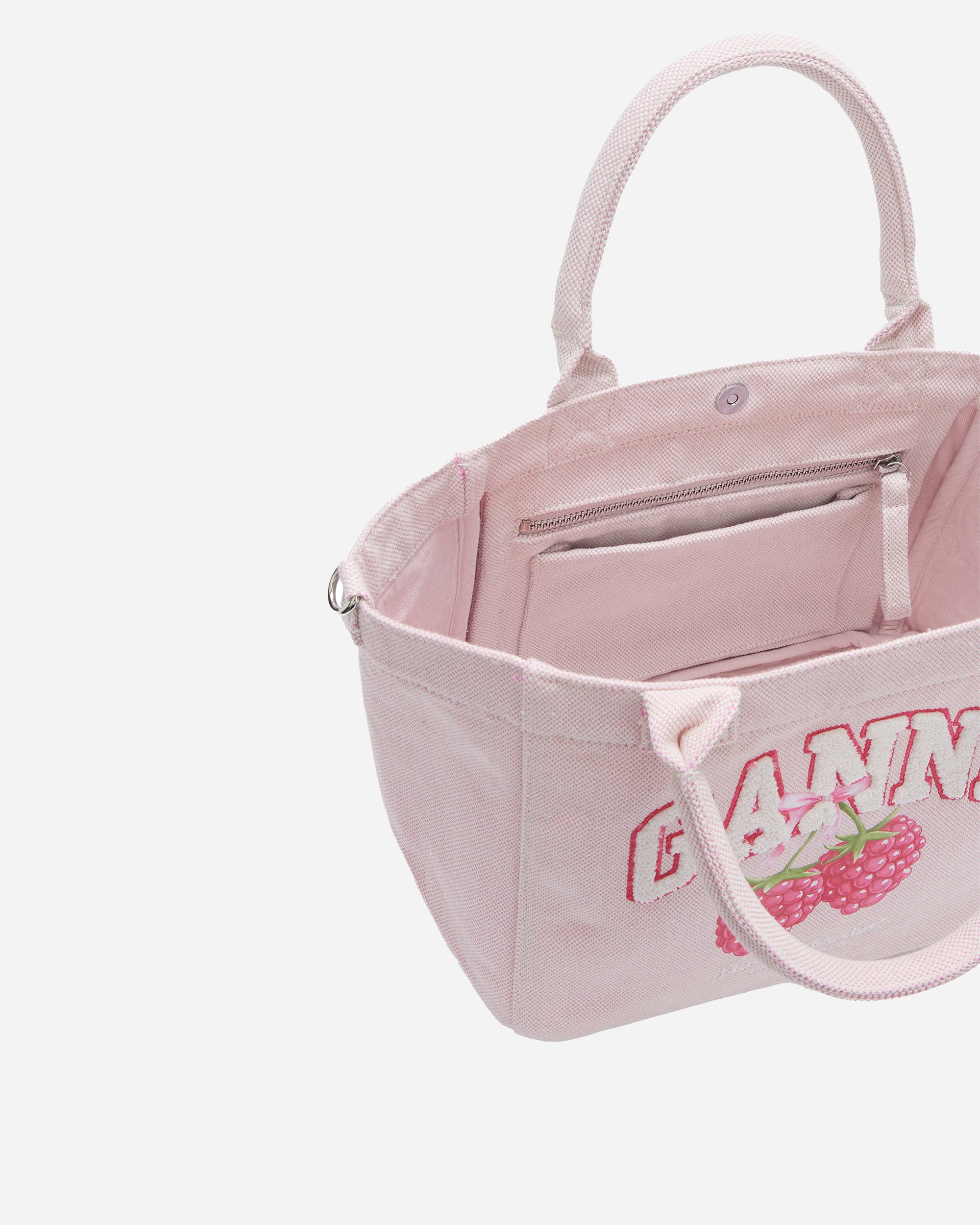 GANNI Small Easy Shopper Raspberry Print Egret B2110089