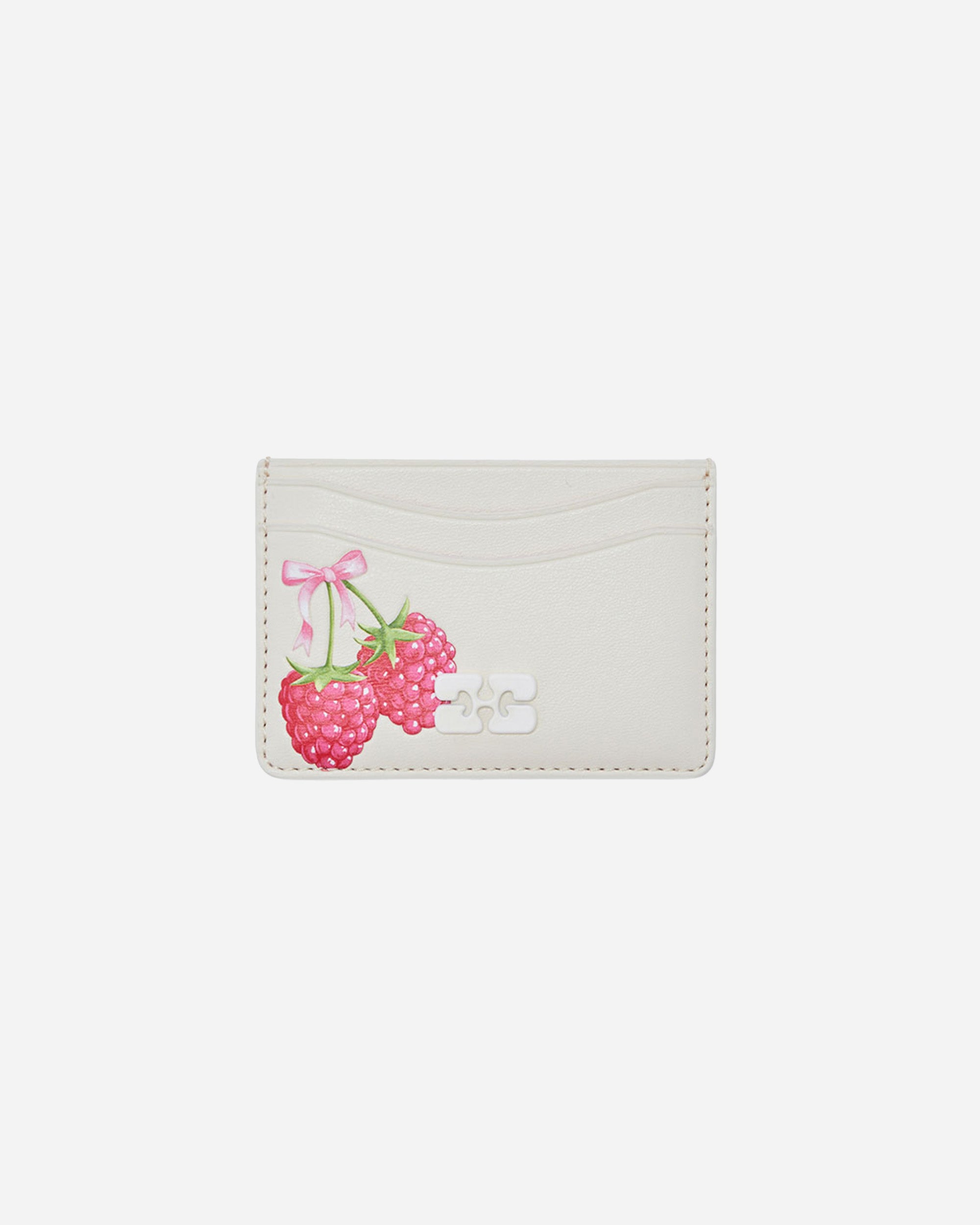 GANNI Bou Card Holder With Flap Raspberry Print Egret B3010257