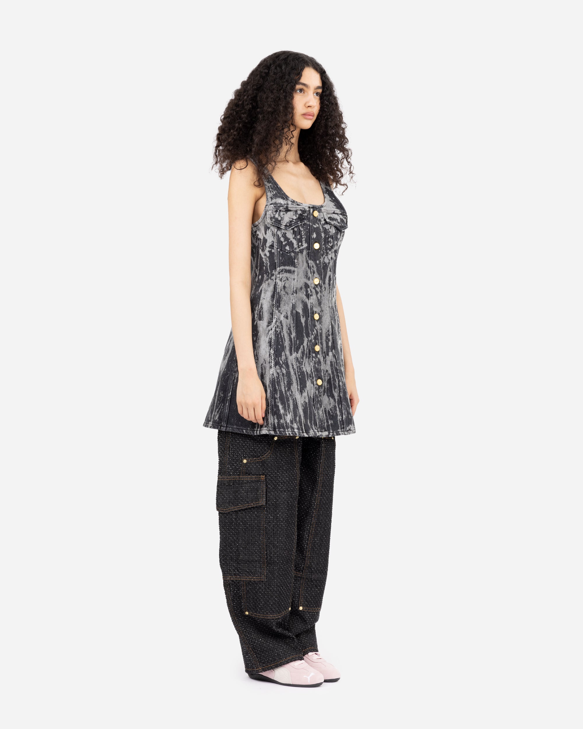 GANNI Heavy Denim Mini Dress Washed Black/Black J1597