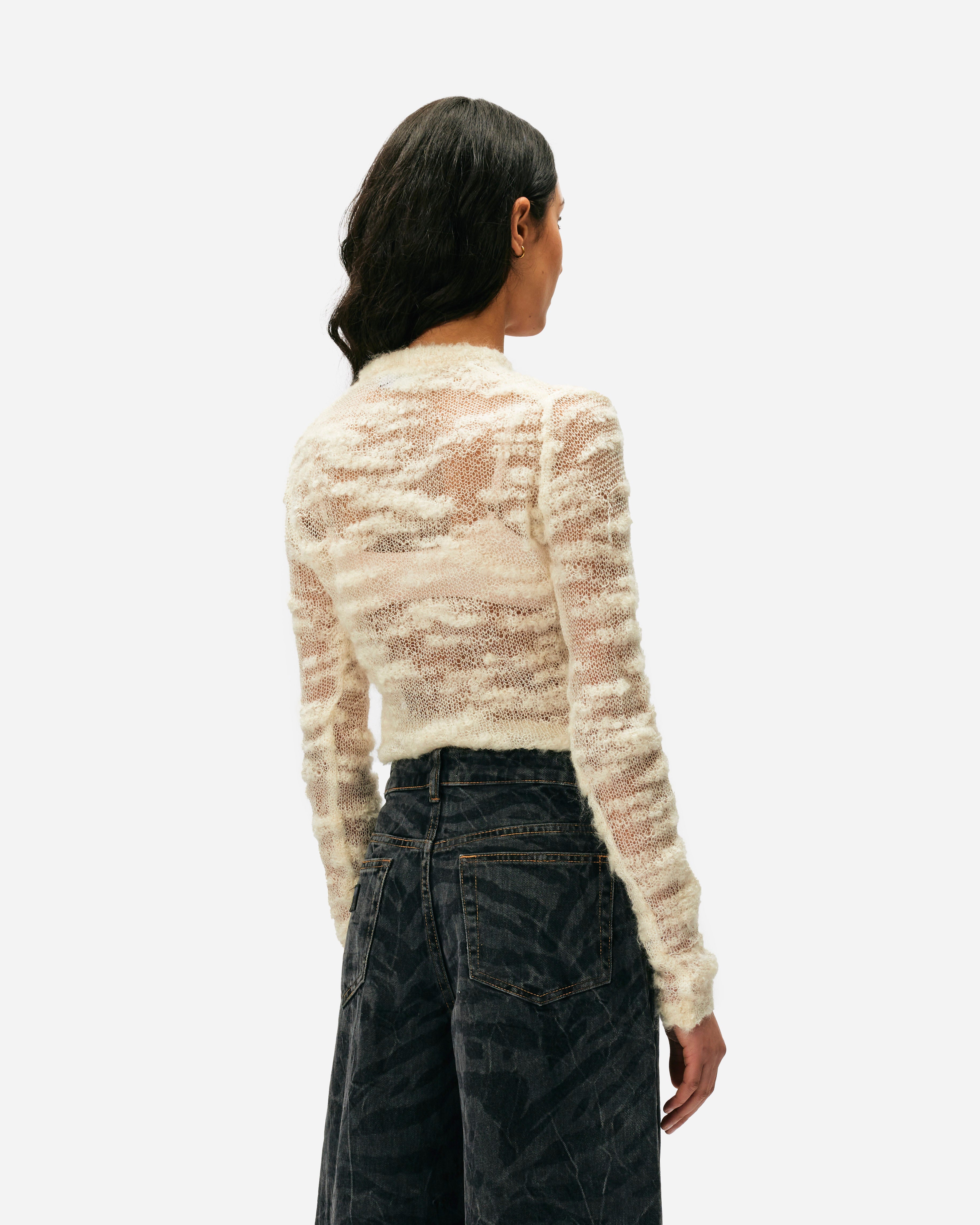 GANNI Alpaca Mohair Boucle Cardigan Egret K2254