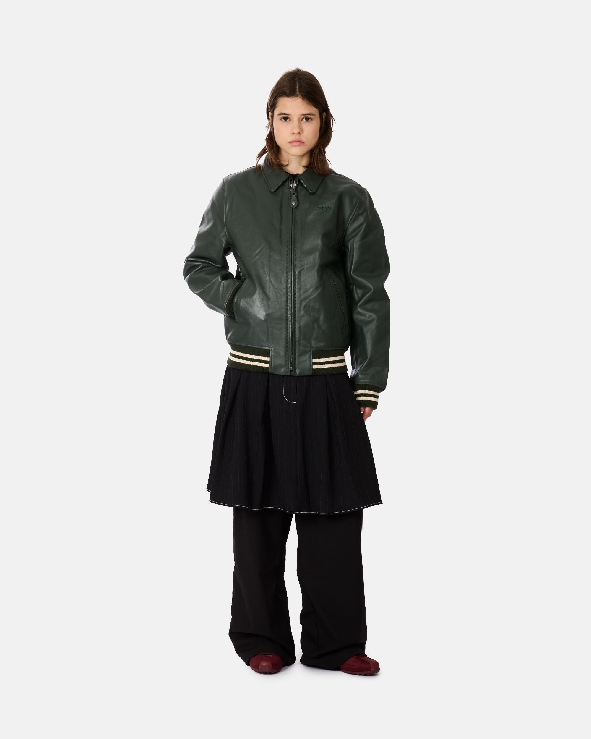 Schott Blouson Cuir GREEN LC5100RIBSTP-GREEN