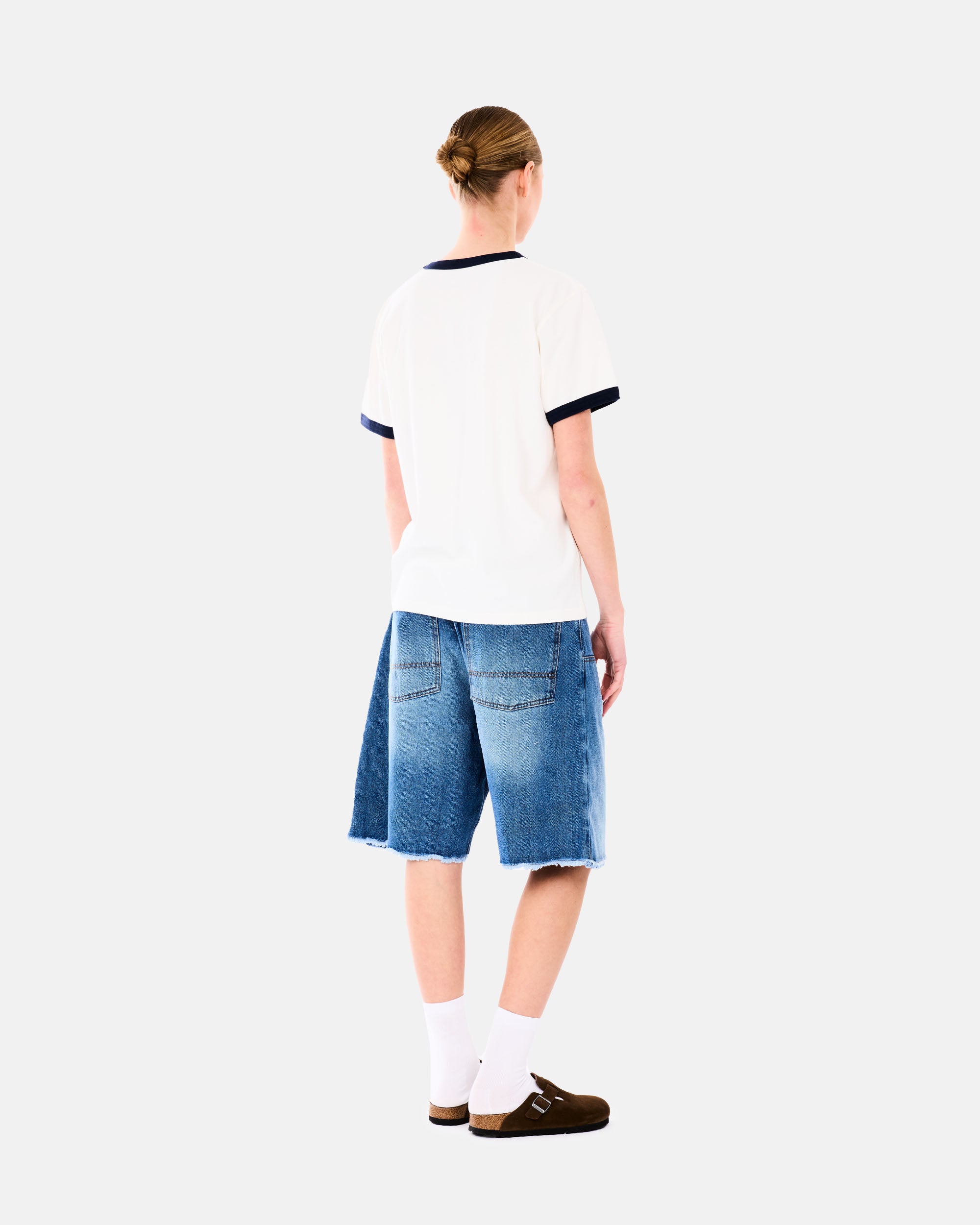 RASSVET SUN DYED DOUBLE KNEE BAGGY DENIM SHORTS LIGHT BLUE PACC18P024