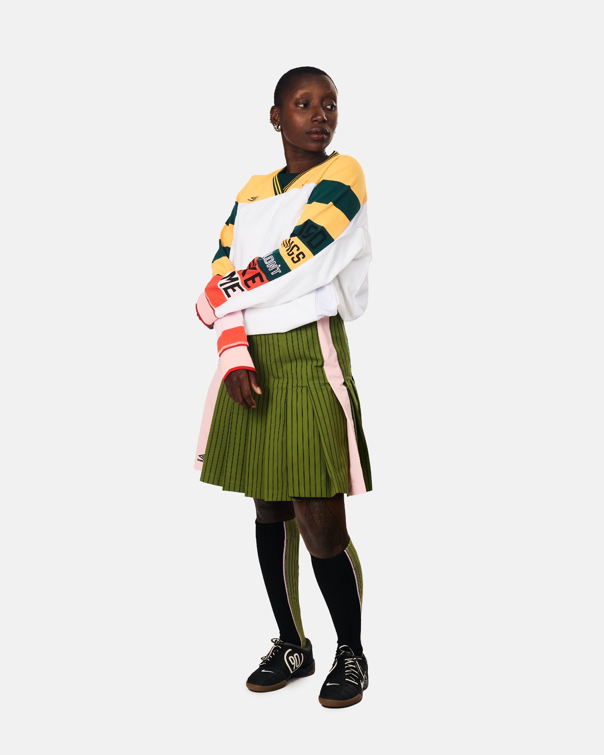 STINE GOYA Stine Goya x UMBRO Windbreaker Pleated Skirt Green Stripes / Pink SG-EX25-SK013-24282428