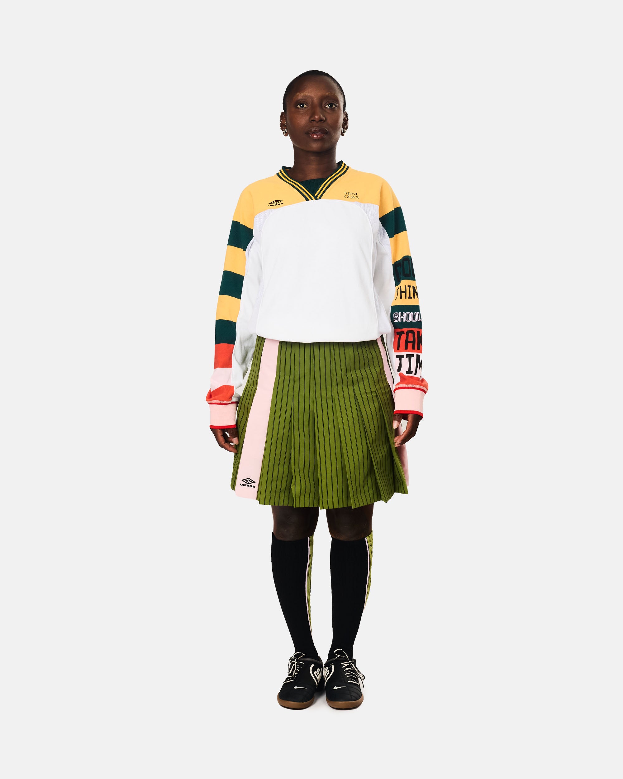 STINE GOYA Stine Goya x UMBRO Windbreaker Pleated Skirt Green Stripes / Pink SG-EX25-SK013-24282428