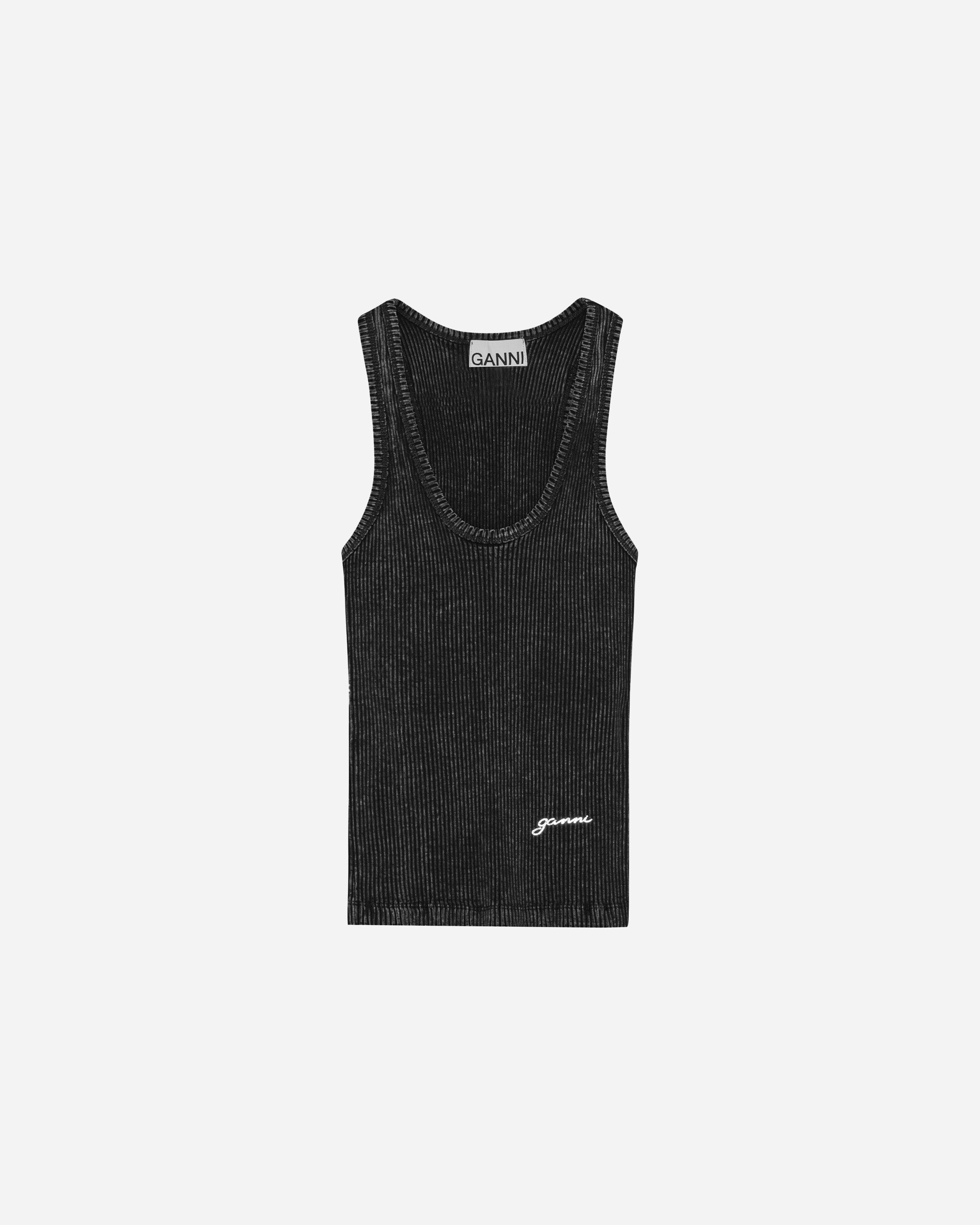 GANNI Heavy Rib Jersey Tank Top Black Washed T4225
