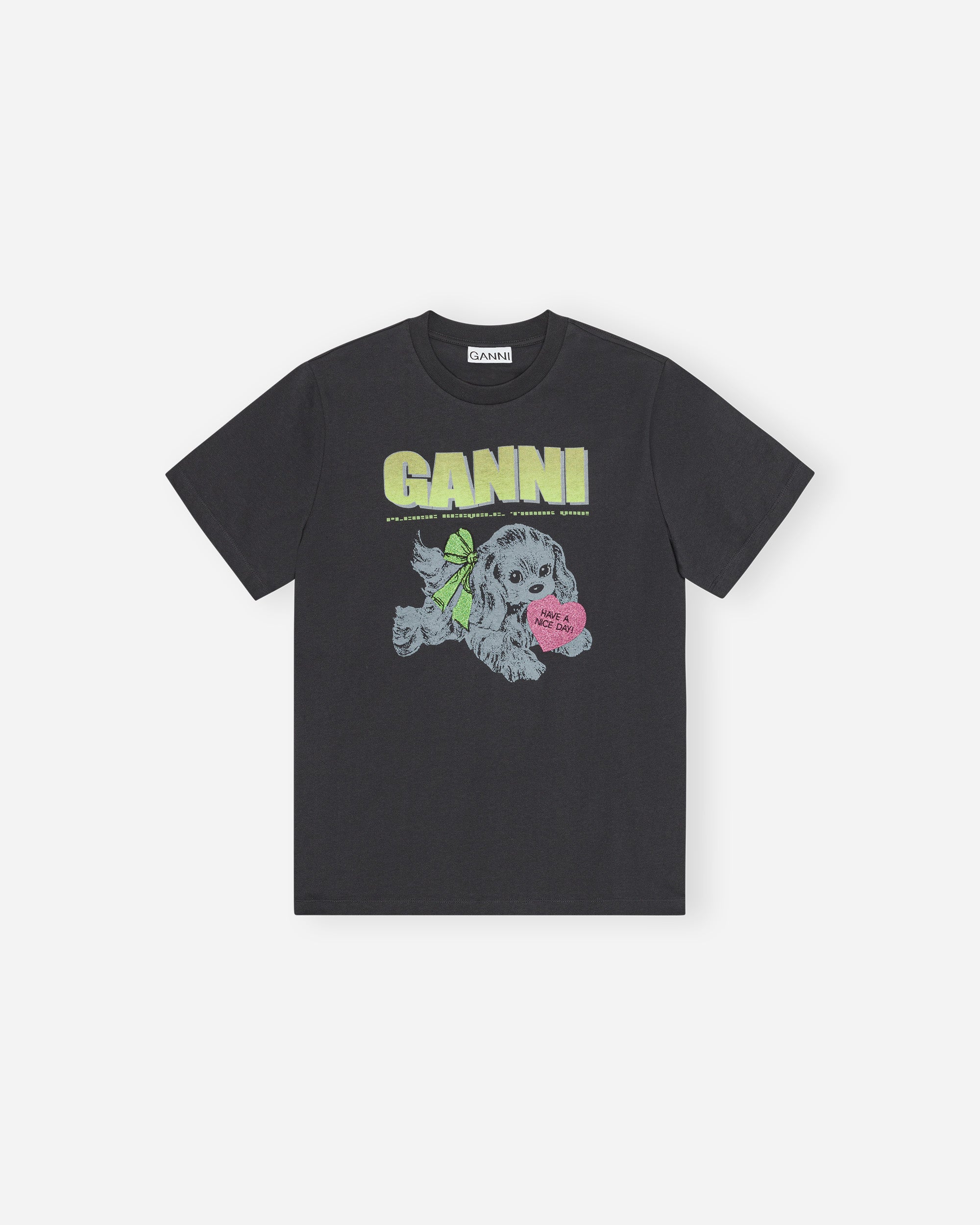 GANNI Basic Cotton Jersey Neon Puppy T-shirt Phantom T4333