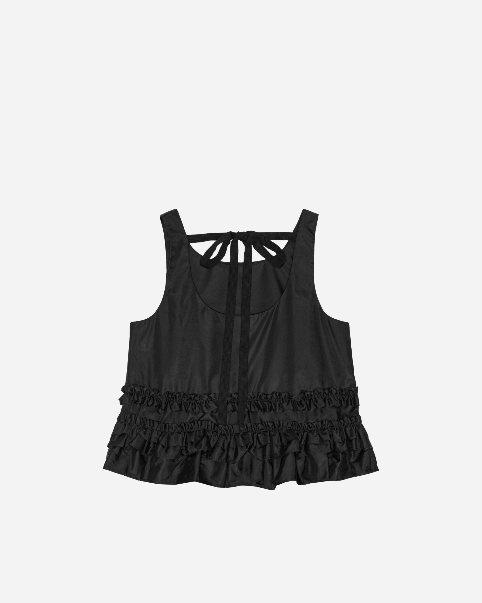GANNI Duchesse Nylon Open Back Frill Top Black W0564-099