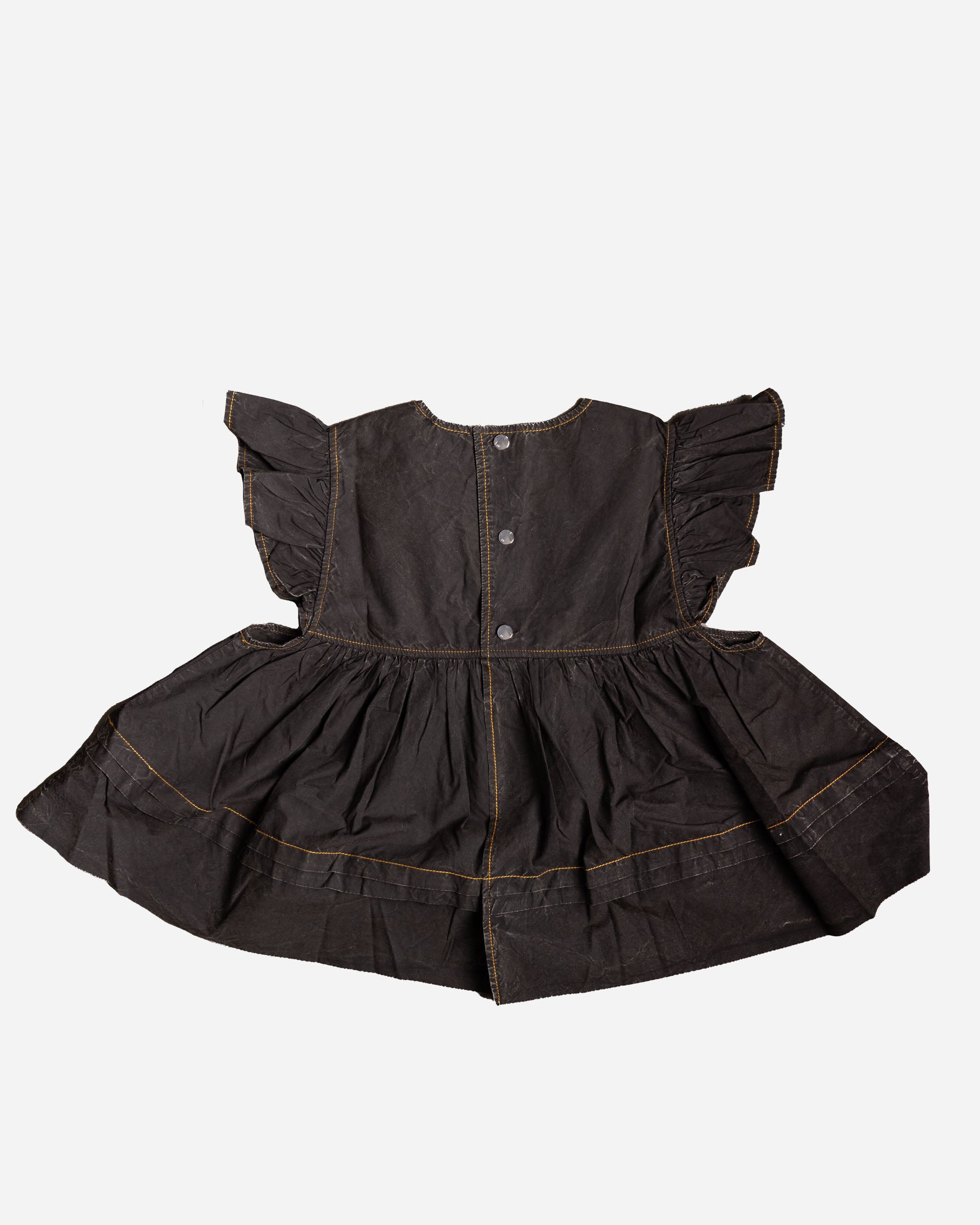 GANNI Garment Dyed Cotton Frill Sleeve Top Black W0587