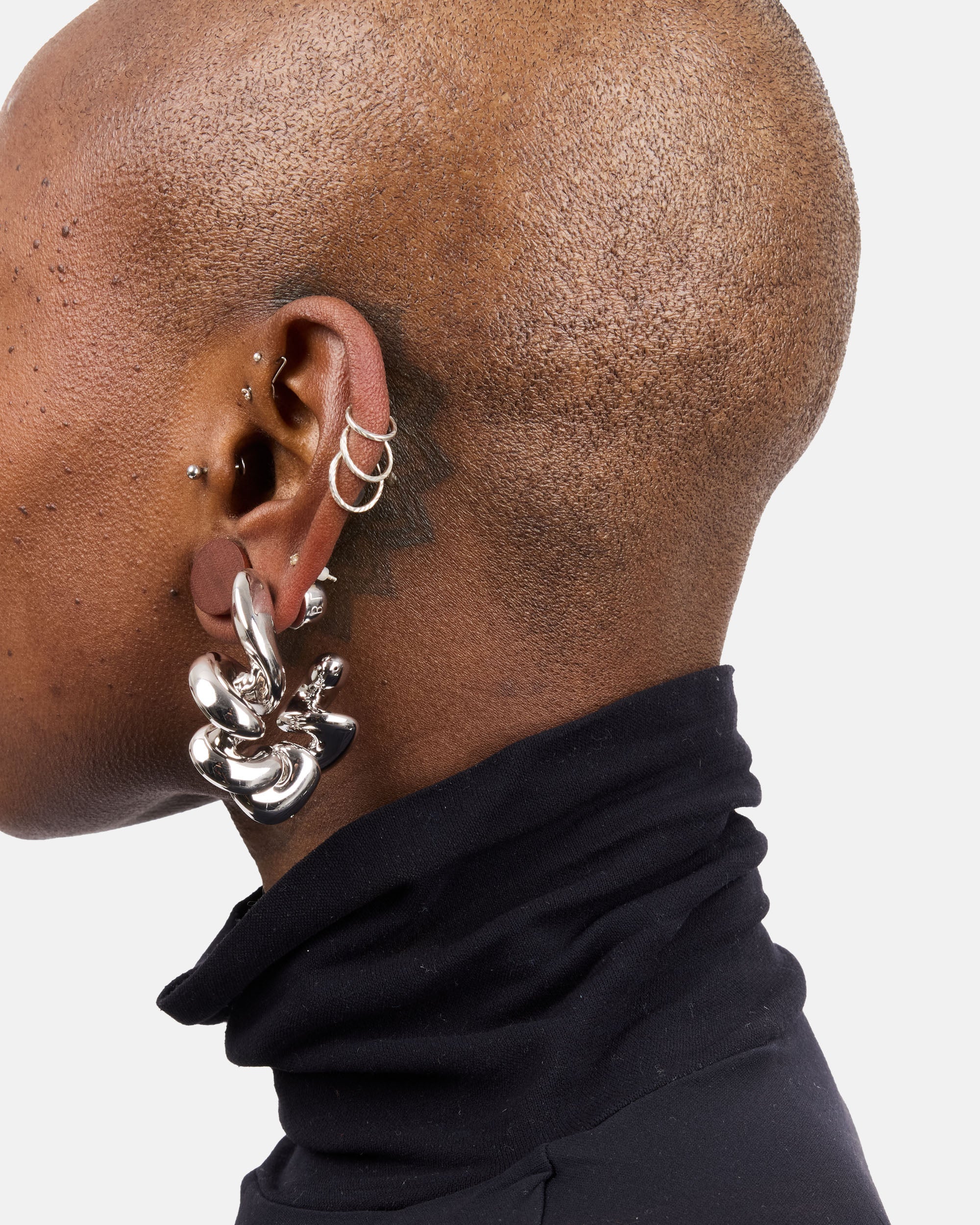 Maria Black Coil Hoop Large Silver Left Silver 101113AG-L-L