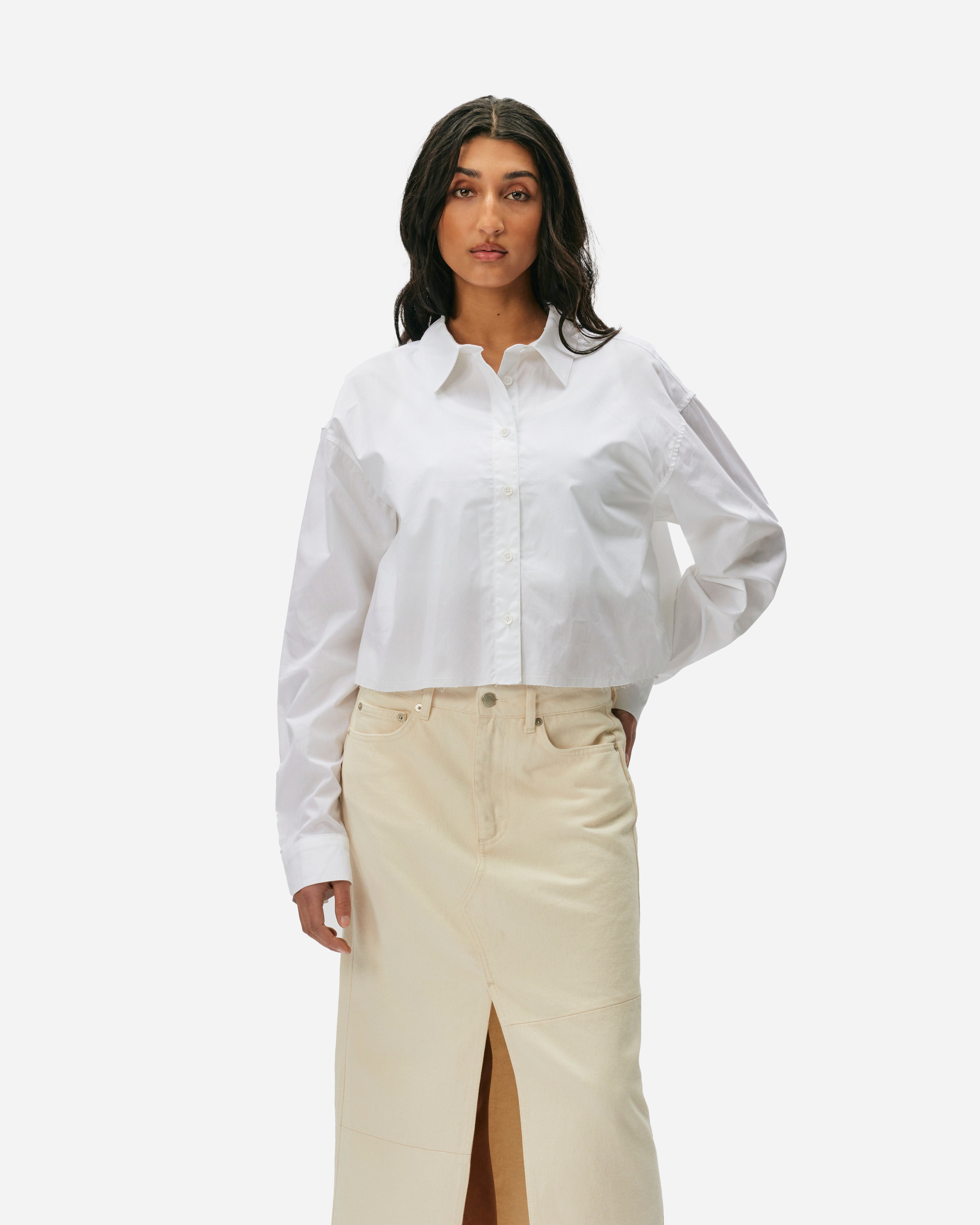 Oval Square Crisp Cropped Shirt White  20685-1001