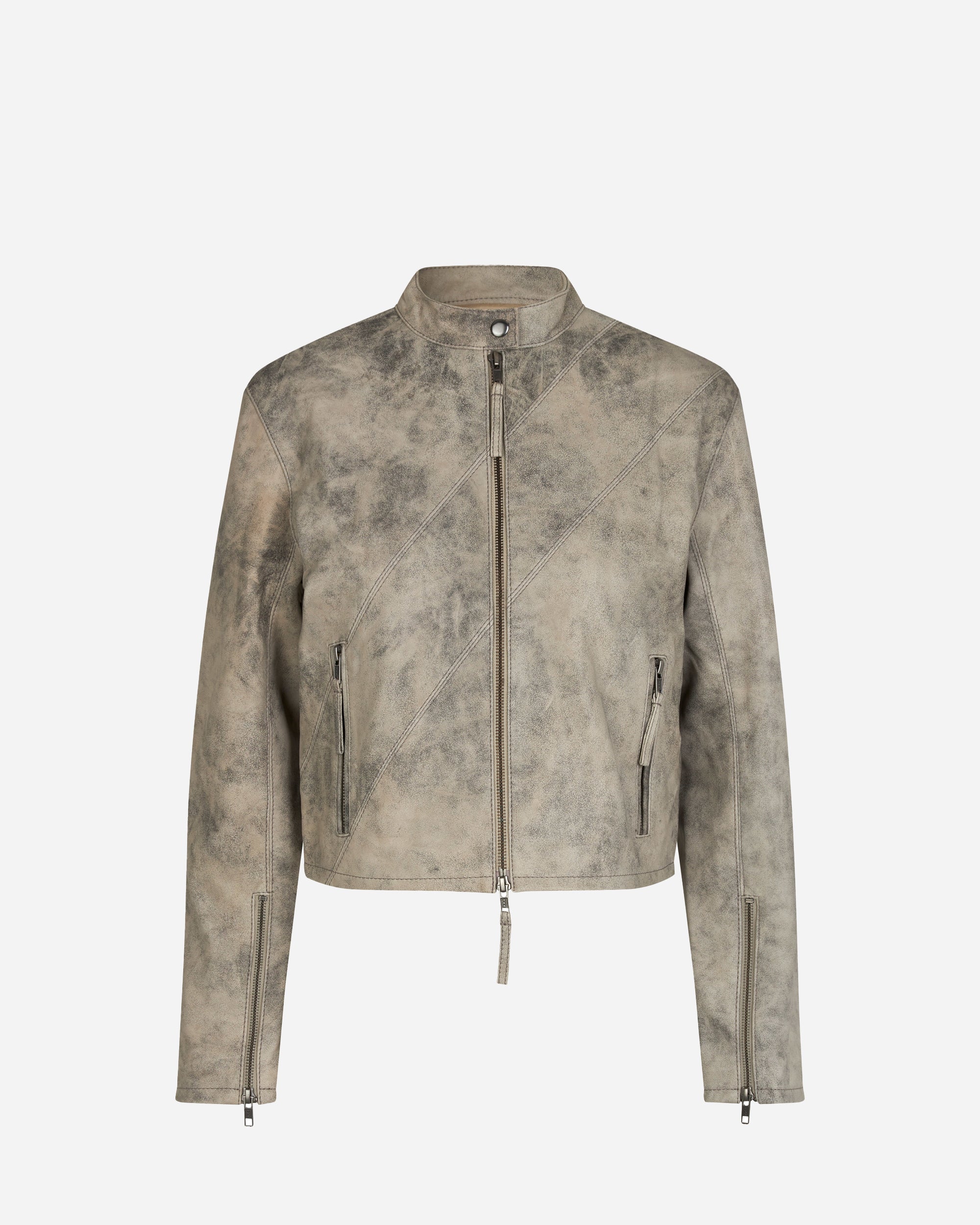 Oval Square Beat Leather Jacket Grey Stone  20699-7006