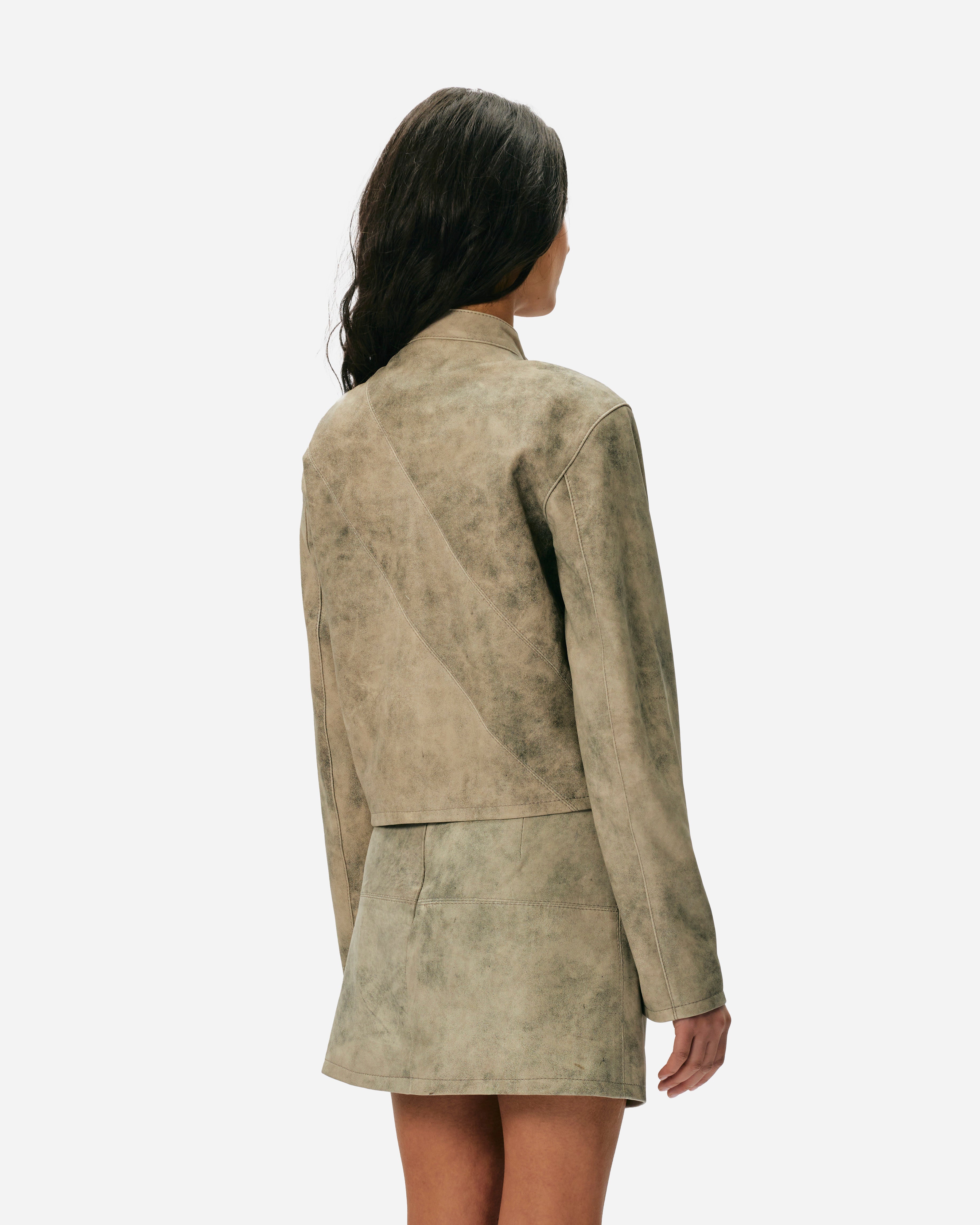 Oval Square Beat Leather Jacket Grey Stone  20699-7006