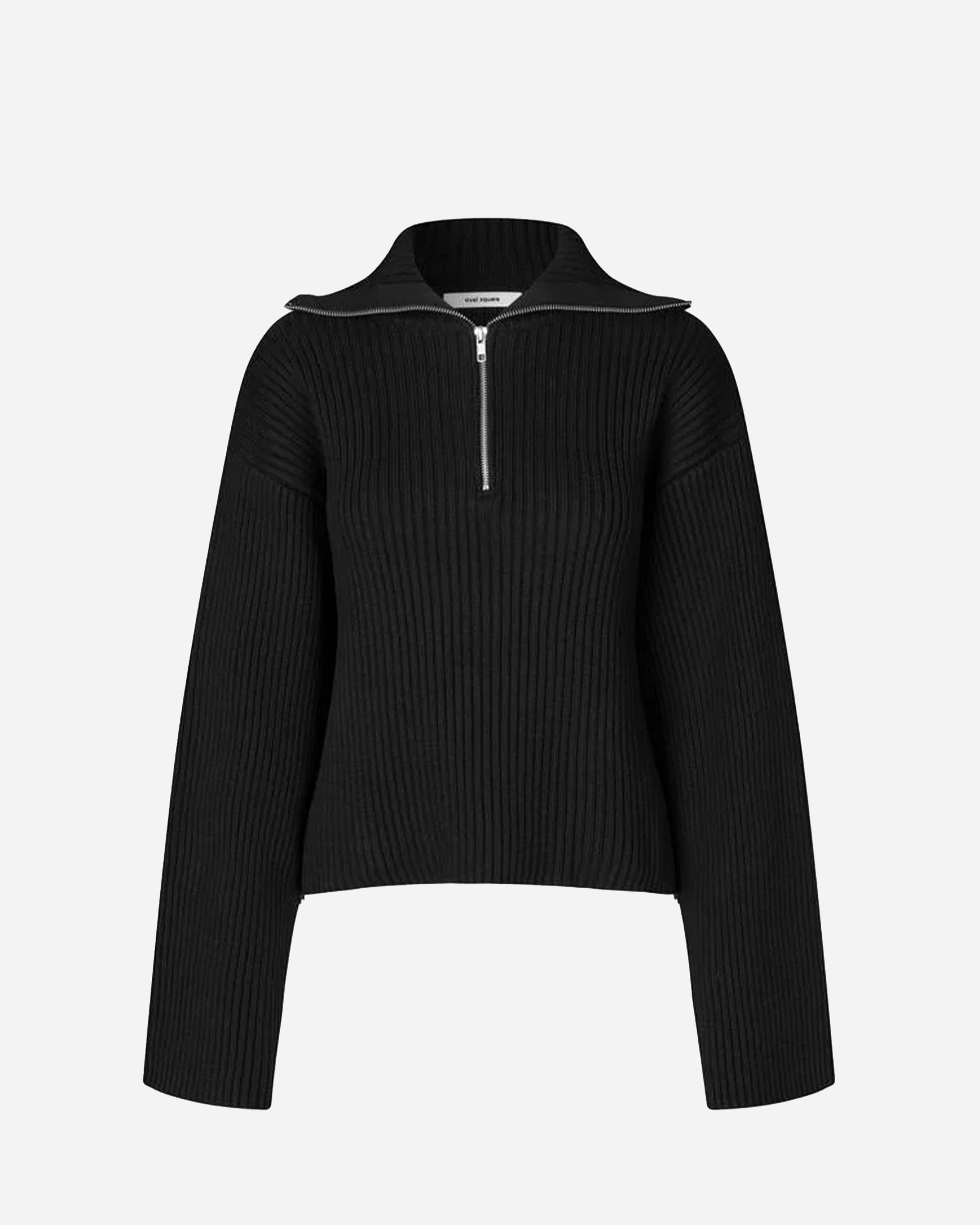 Oval Square Frost Half Zip Knit Black  20828-8001