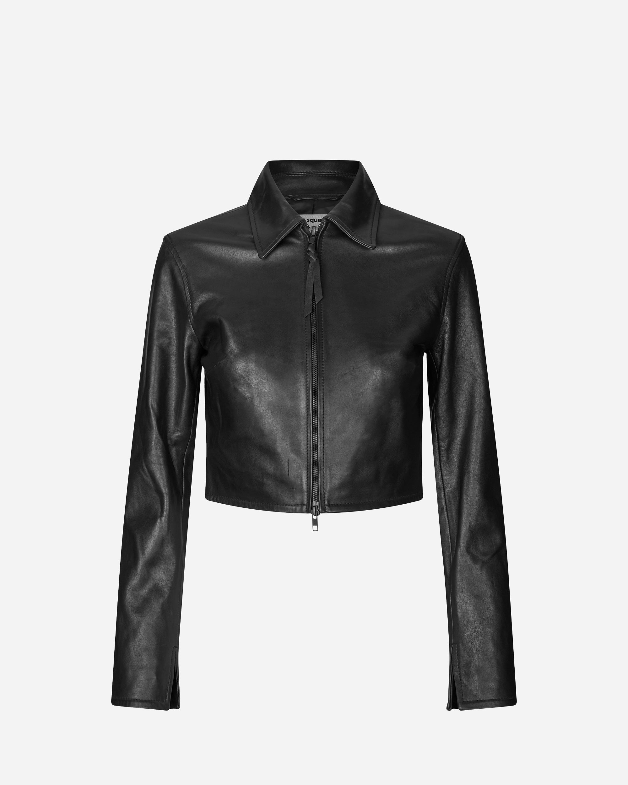 Oval Square Roadie Leather Zip Blouse Black  20846-8001