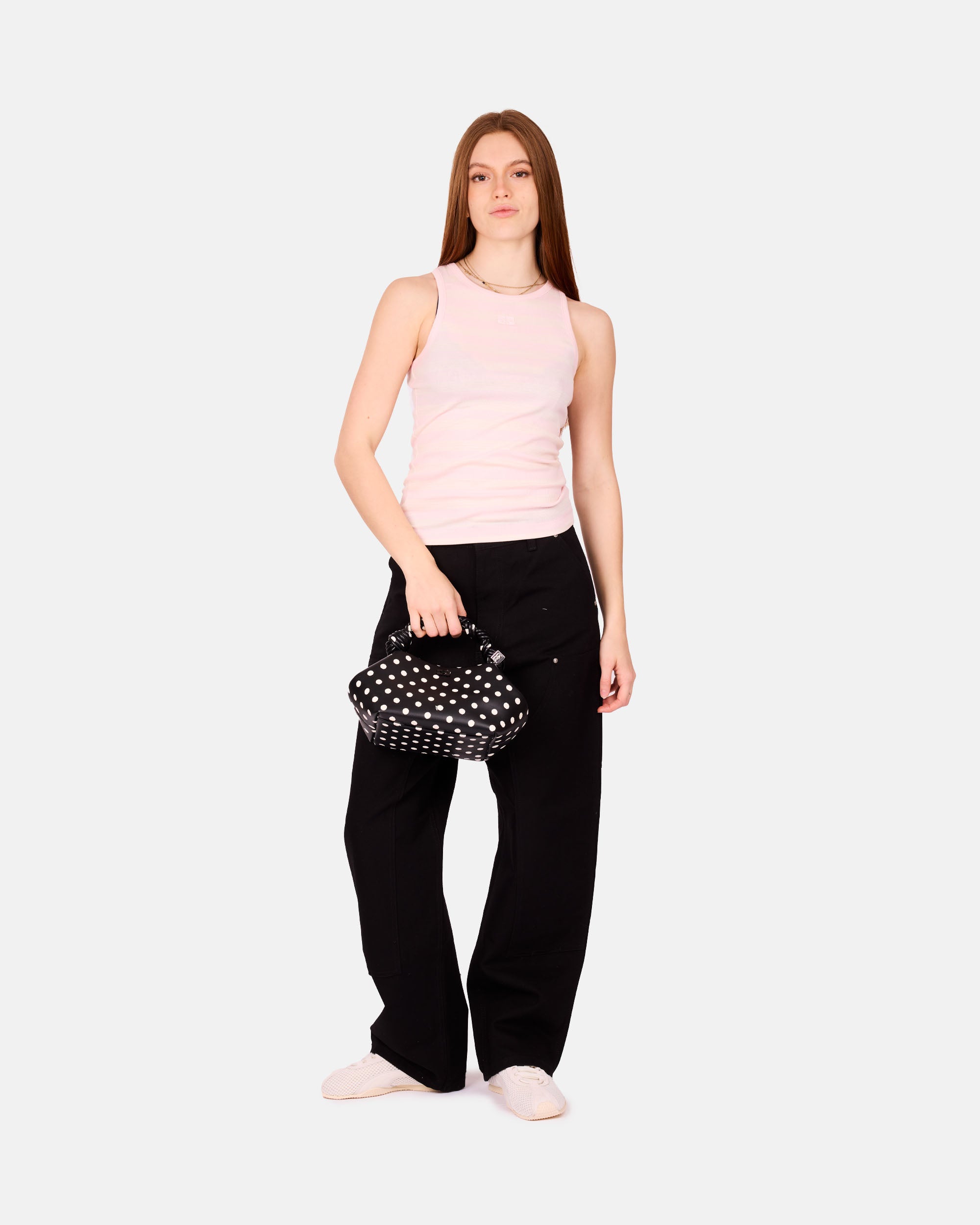 GANNI Soft Cotton Rib Tank Top Chalk Pink A1050049-868