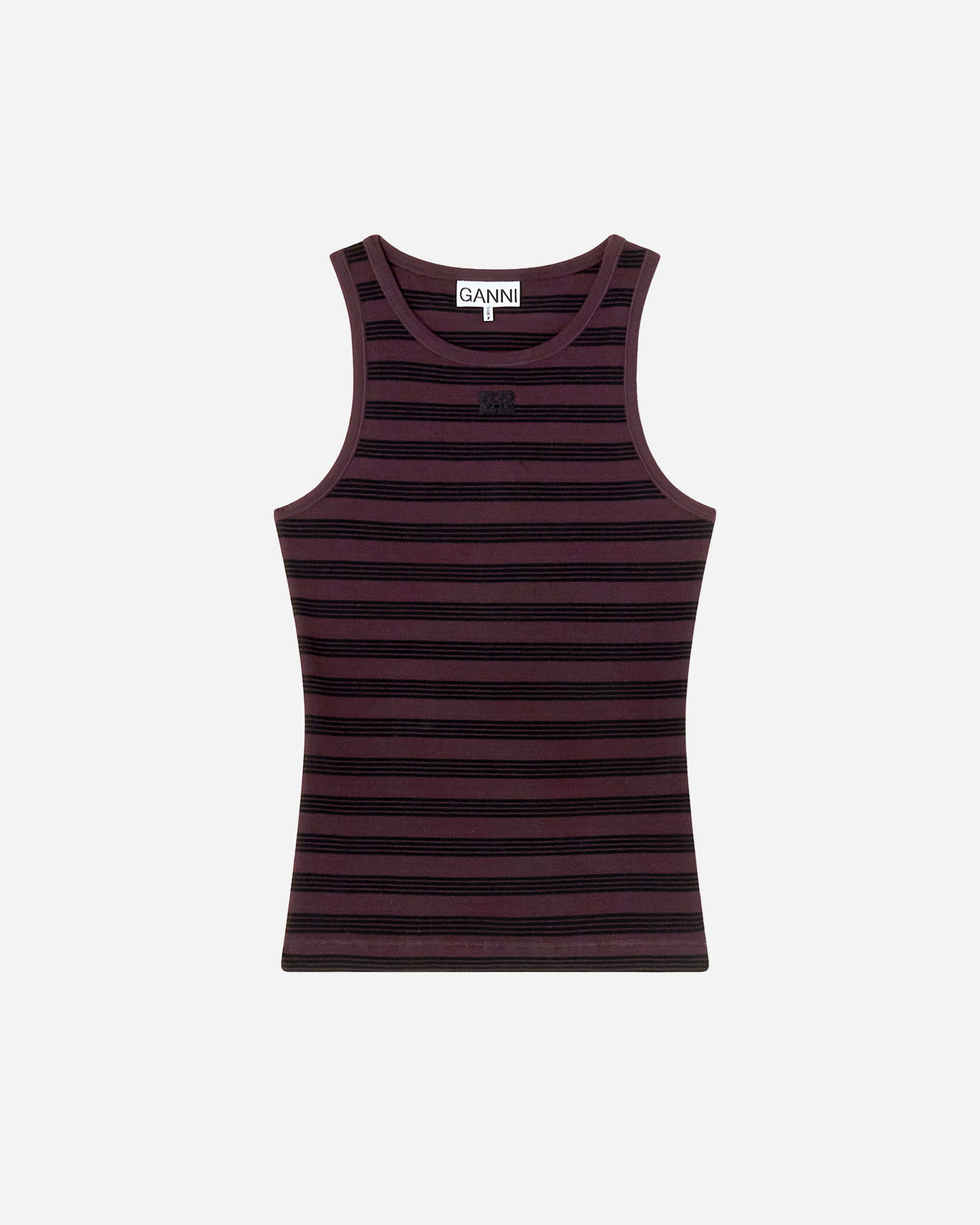 GANNI Soft Cotton Rib Tank Top Chocolate Plum A1050049-00B