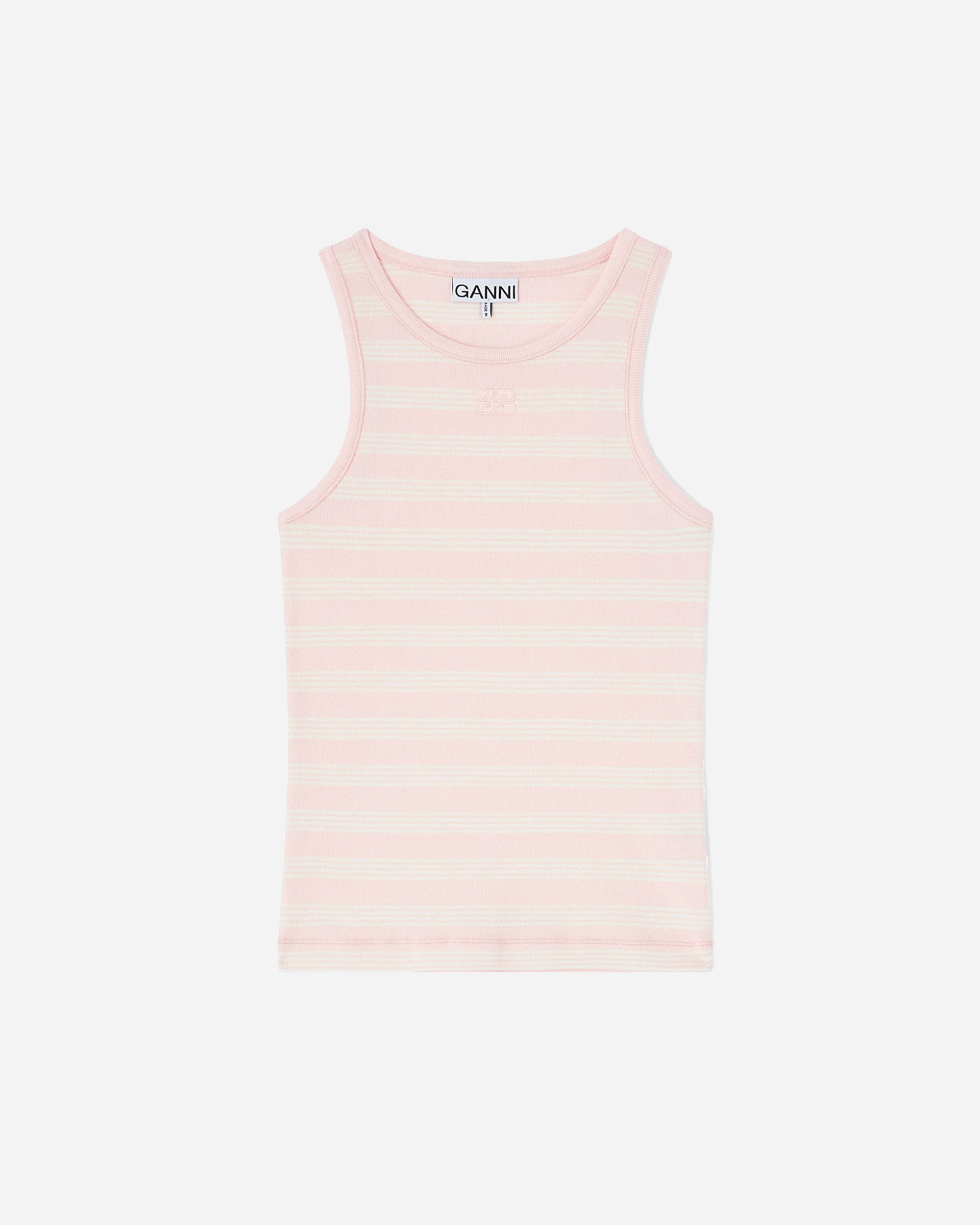 GANNI Soft Cotton Rib Tank Top Chalk Pink A1050049-868
