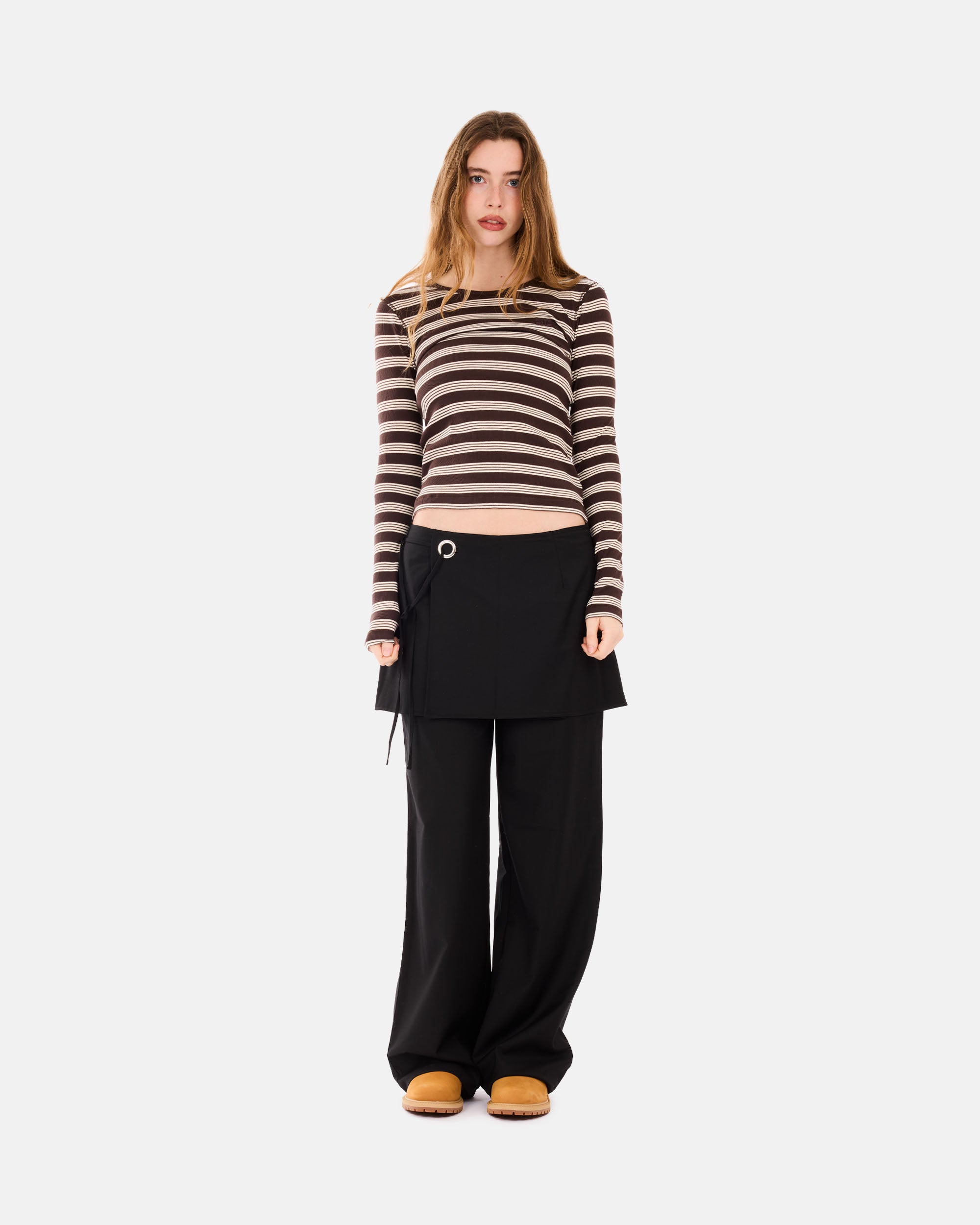 GANNI Soft Cotton Rib Longsleeve Top Stripe Mole A1050194