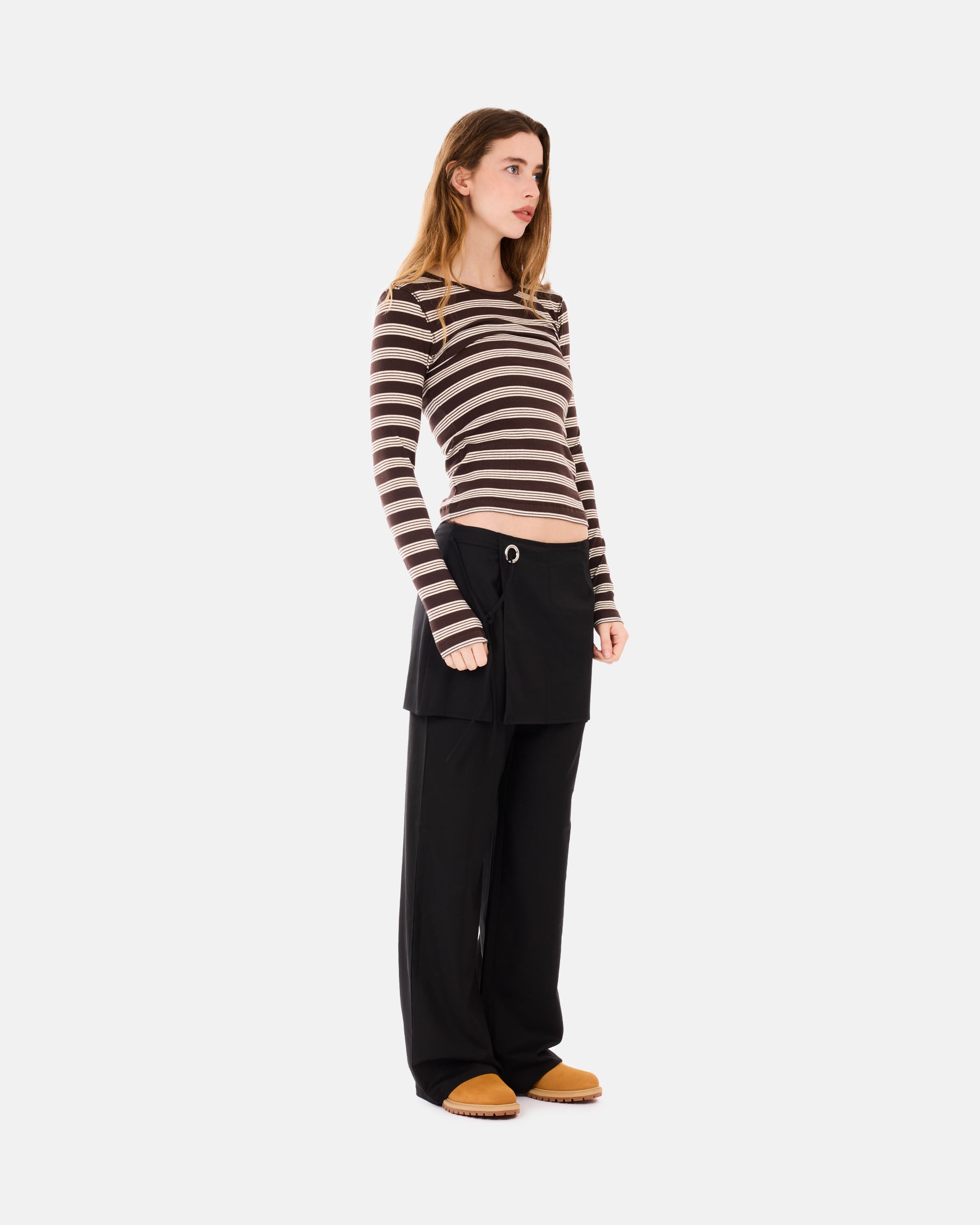 GANNI Soft Cotton Rib Longsleeve Top Stripe Mole A1050194