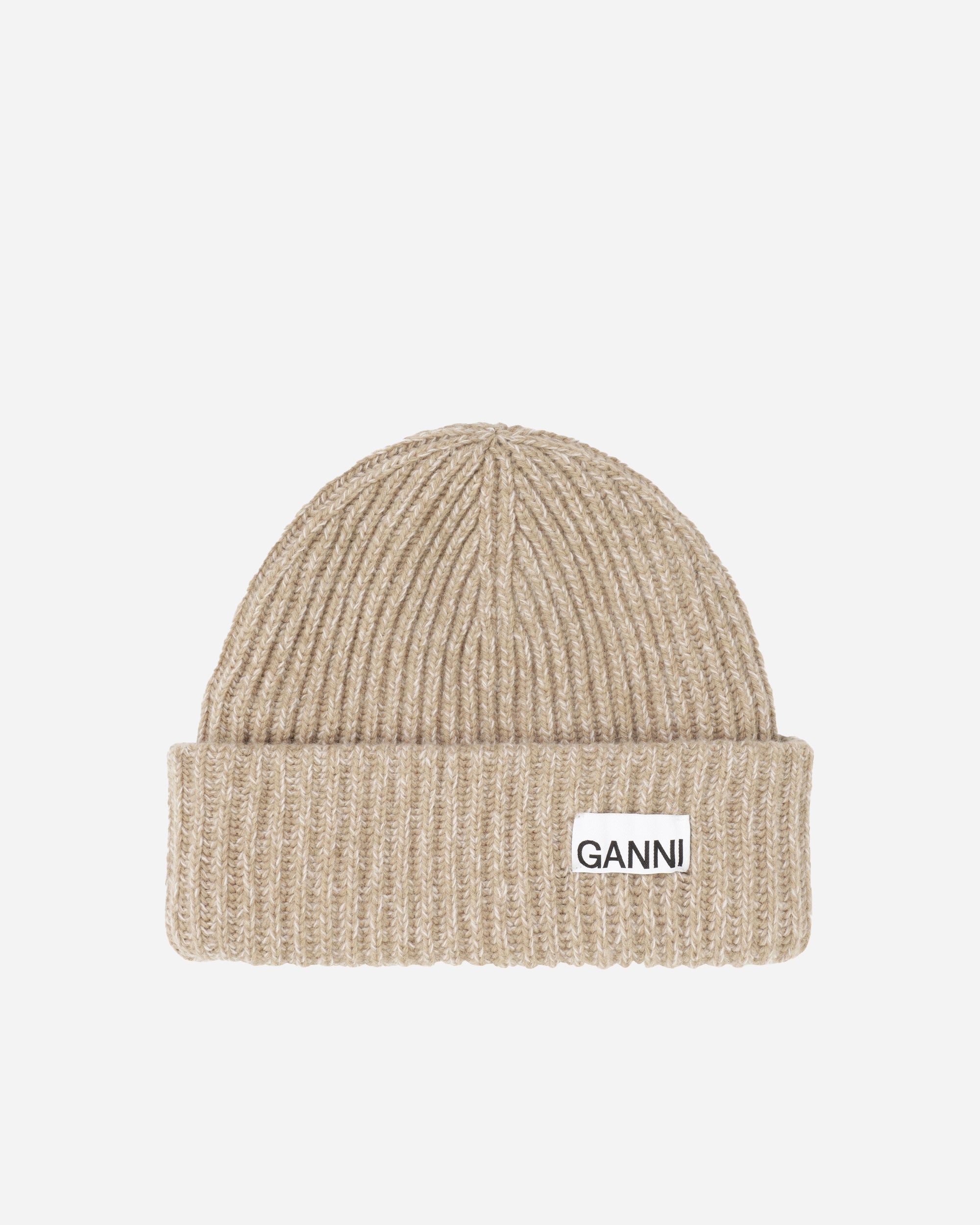 GANNI Let struktureret ribstrikbeanie Brazilian Sand A5369-196