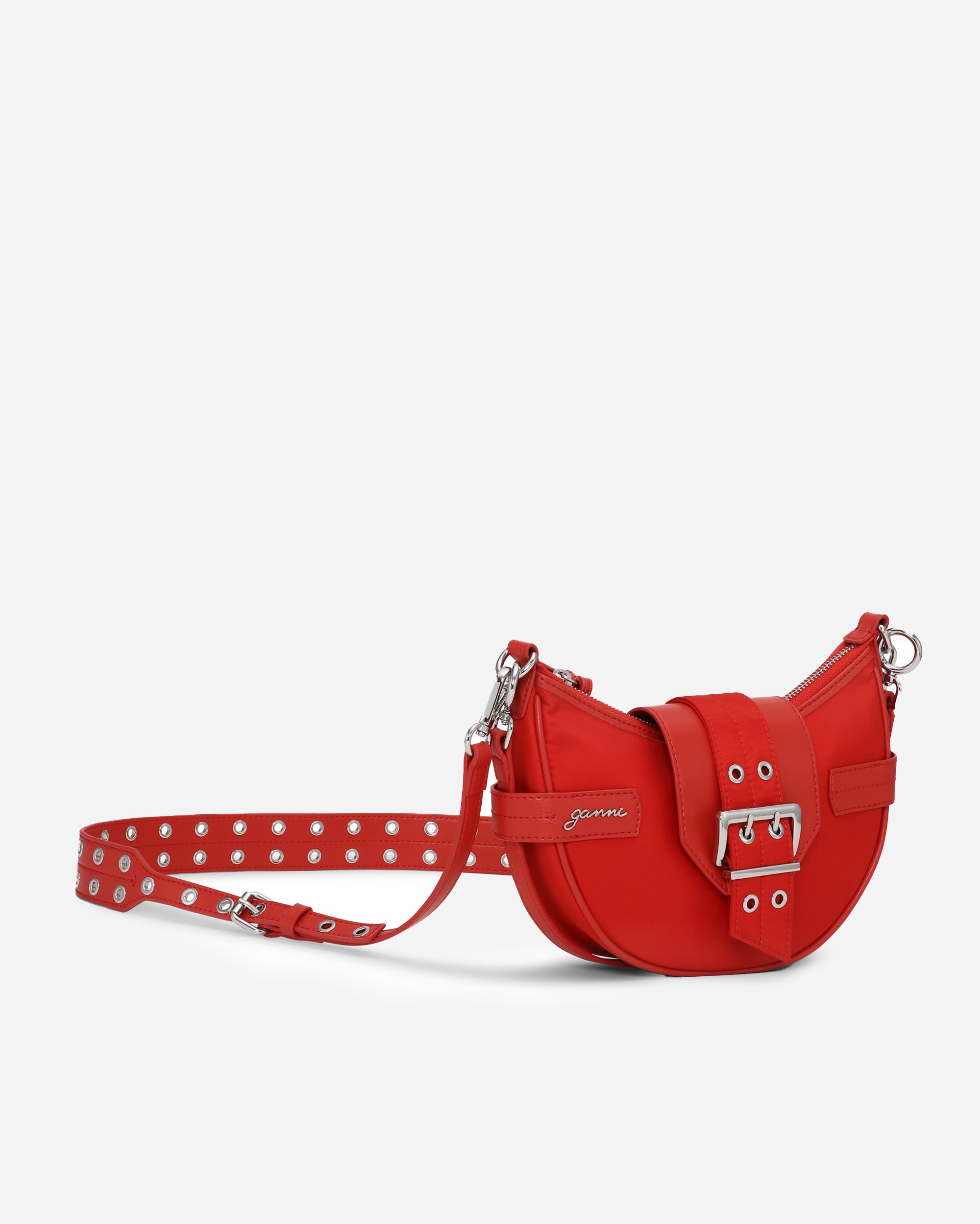 GANNI Bucky Bag, lille Crossbody-nylon Racing Red A6135-474