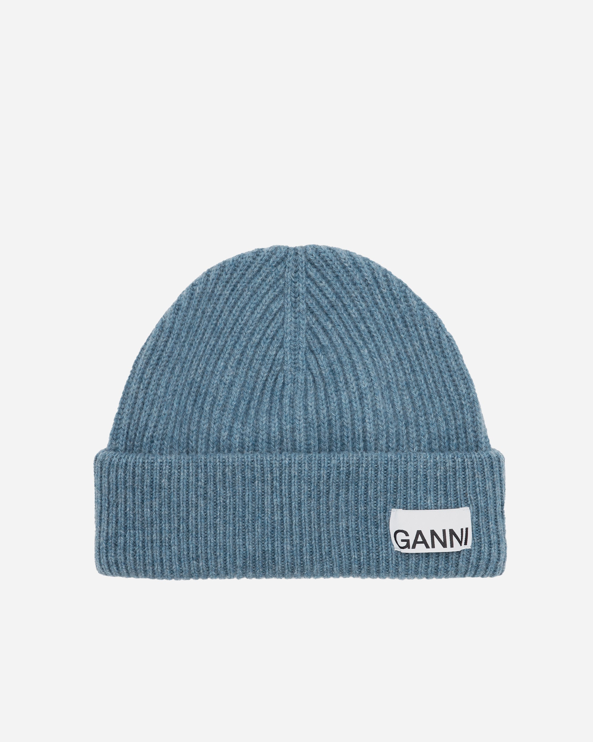 GANNI Light Structured Rib Knit Beanie Dusty Blue A6238-766