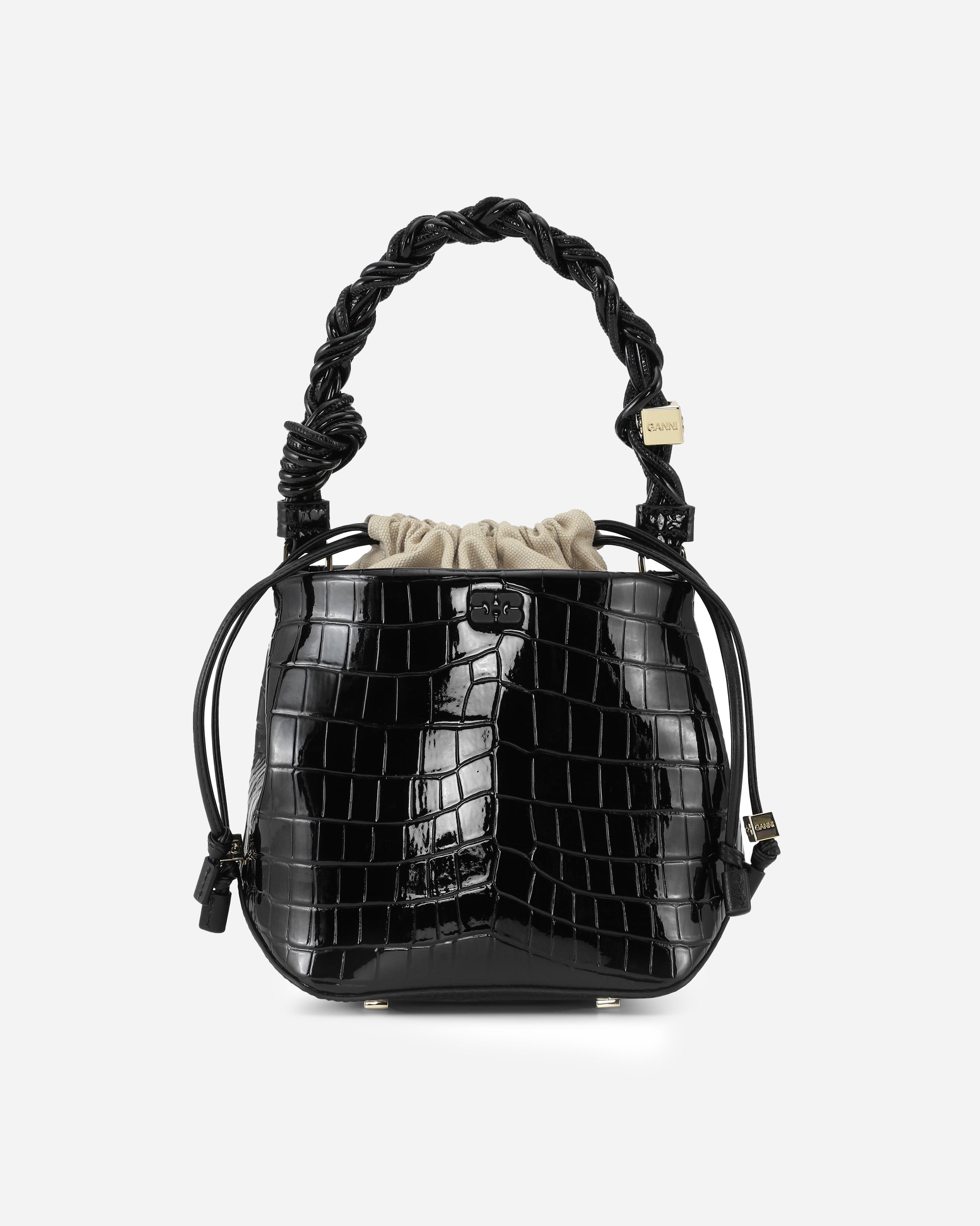 GANNI Ganni Bou Bucket Bag Patent Croco Black A6286-099