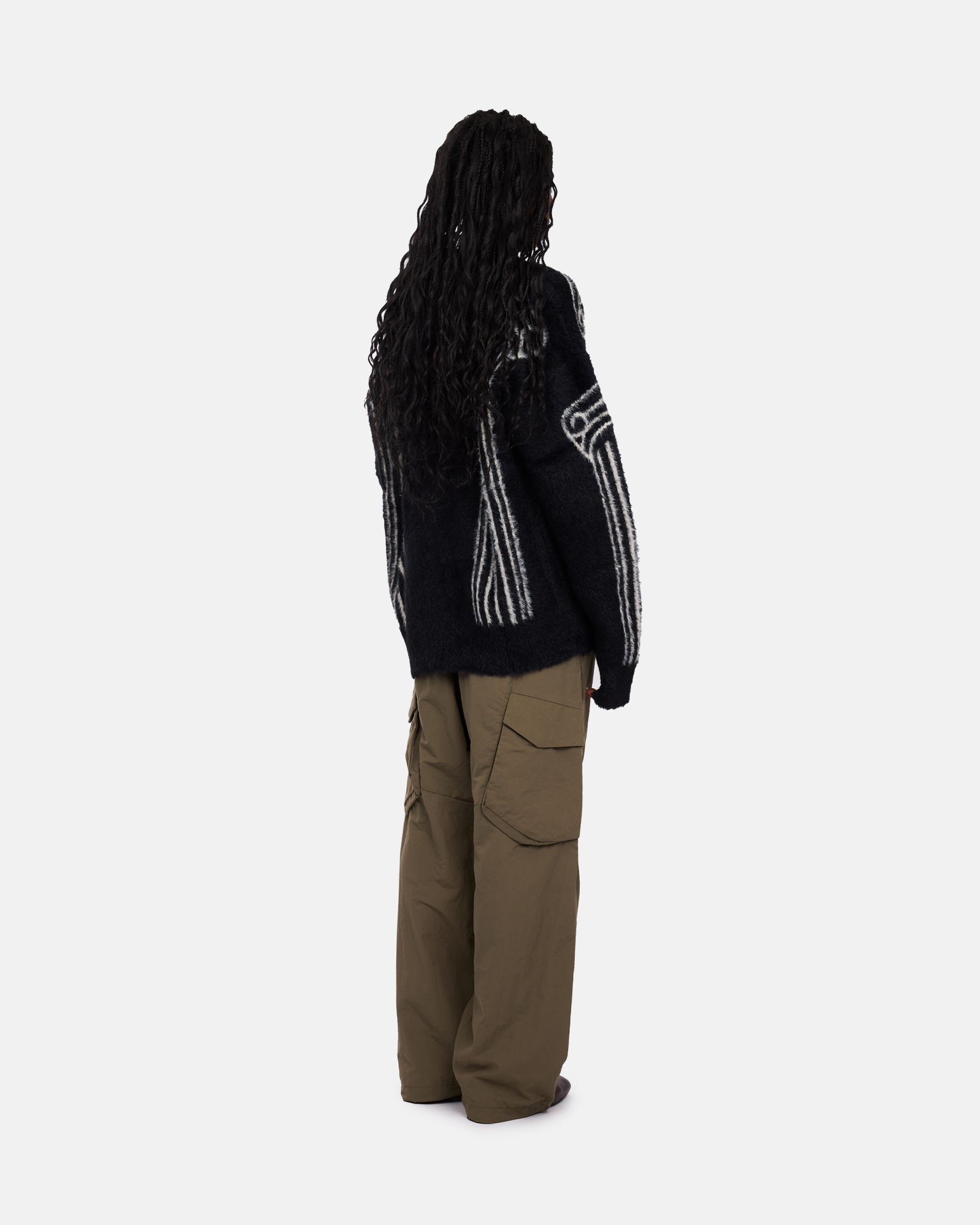 ARIES Oversized Chenille Column Knit Cardigan Black AR2004004