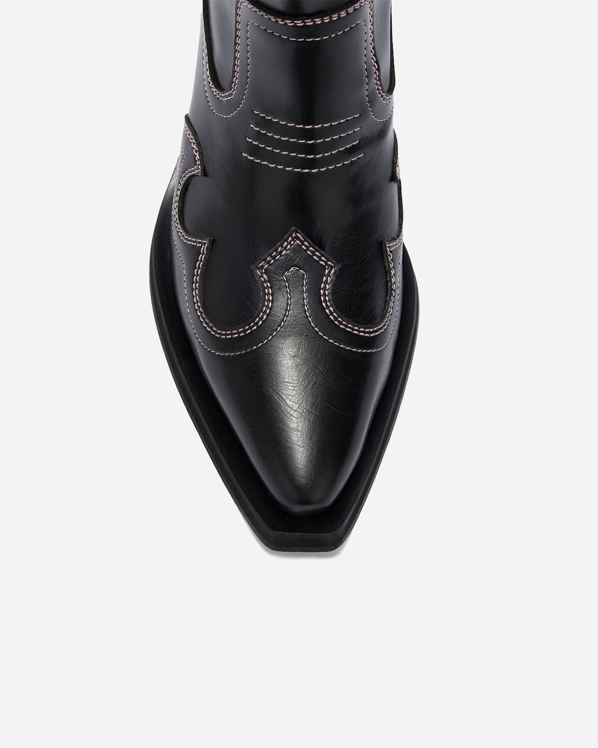 GANNI Low Shaft Embroidered Western Boot Oleatex Black/Pink B1010028-475