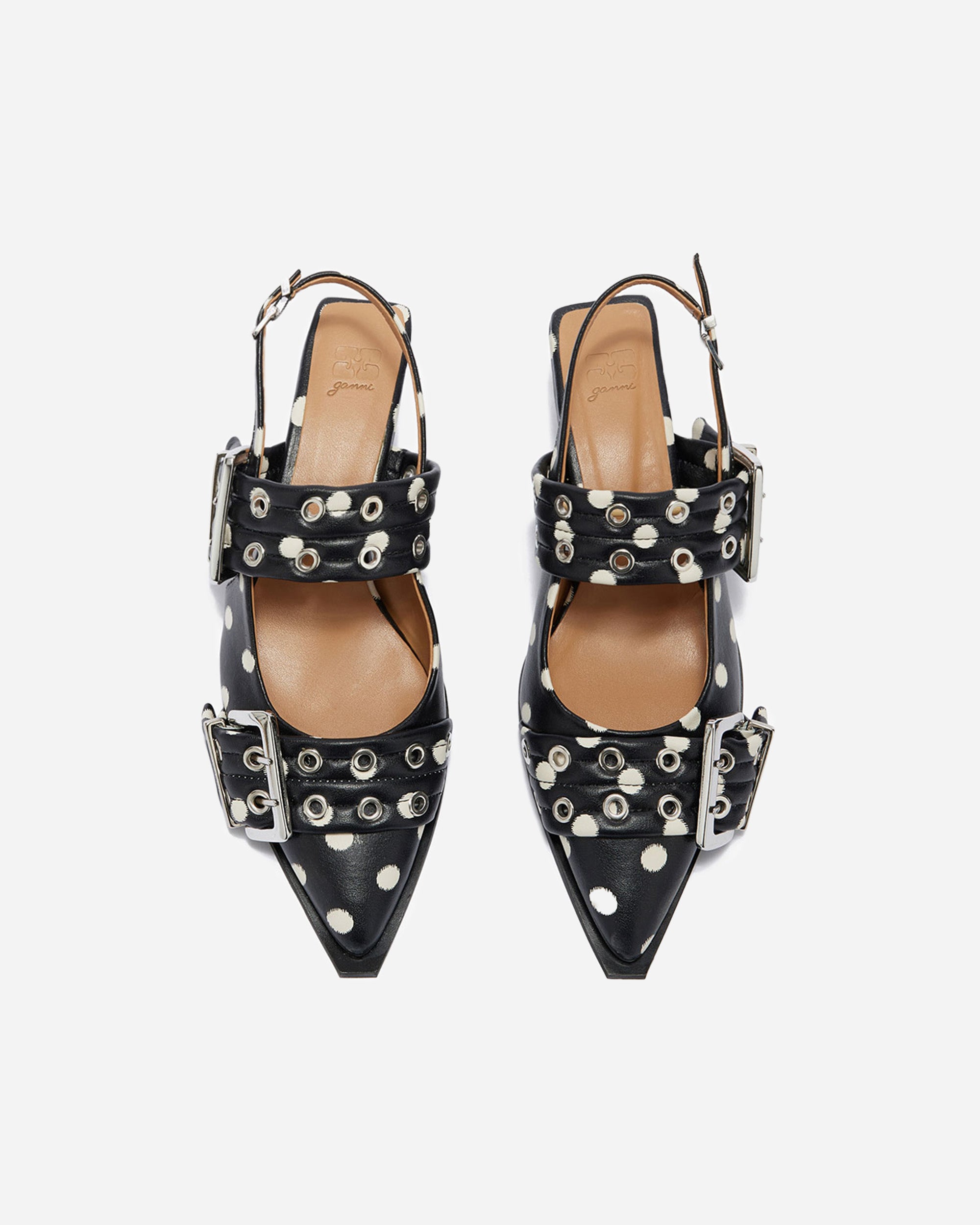 GANNI Feminine Buckle Kitten Heel Ikat Dots Black B1020064-099