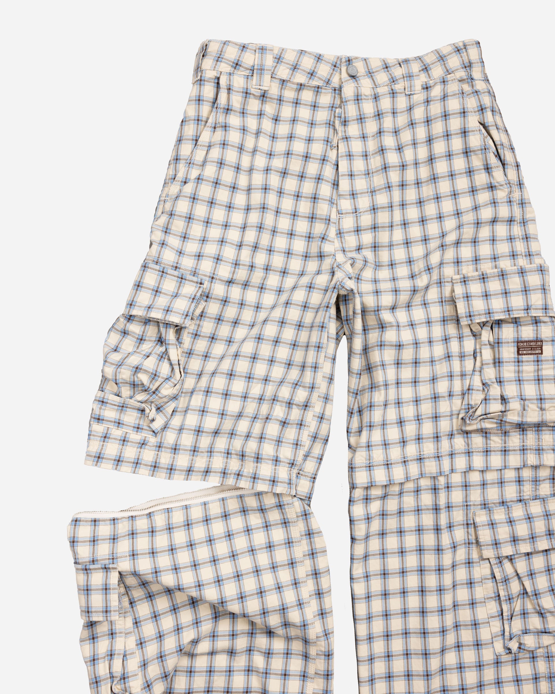 ERL Zip-off Plaid Cargo Pants BEIGE BLUE ERL11P007