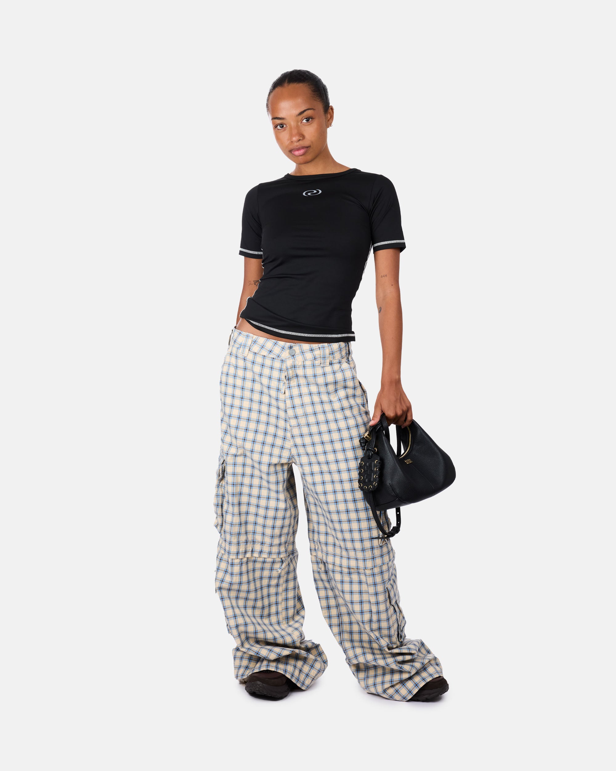 ERL Zip-off Plaid Cargo Pants BEIGE BLUE ERL11P007