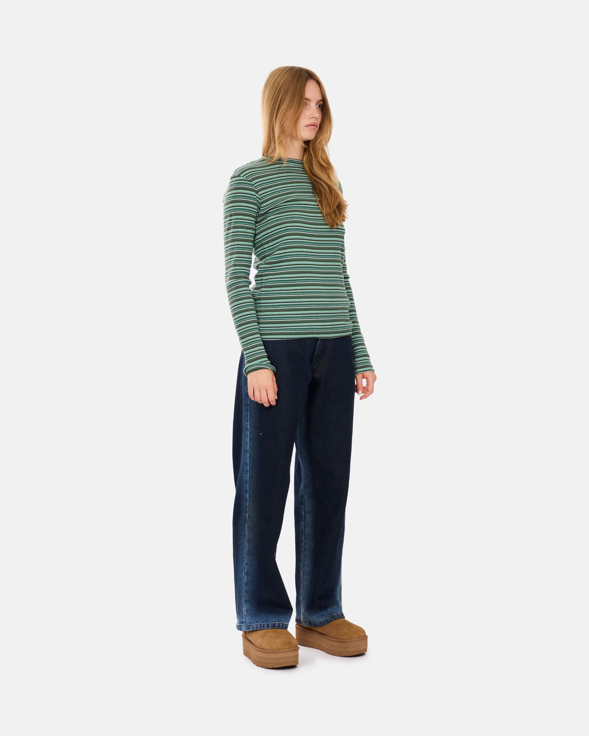 ERL Striped Long Sleeved T-shirt GREEN ERL11T019