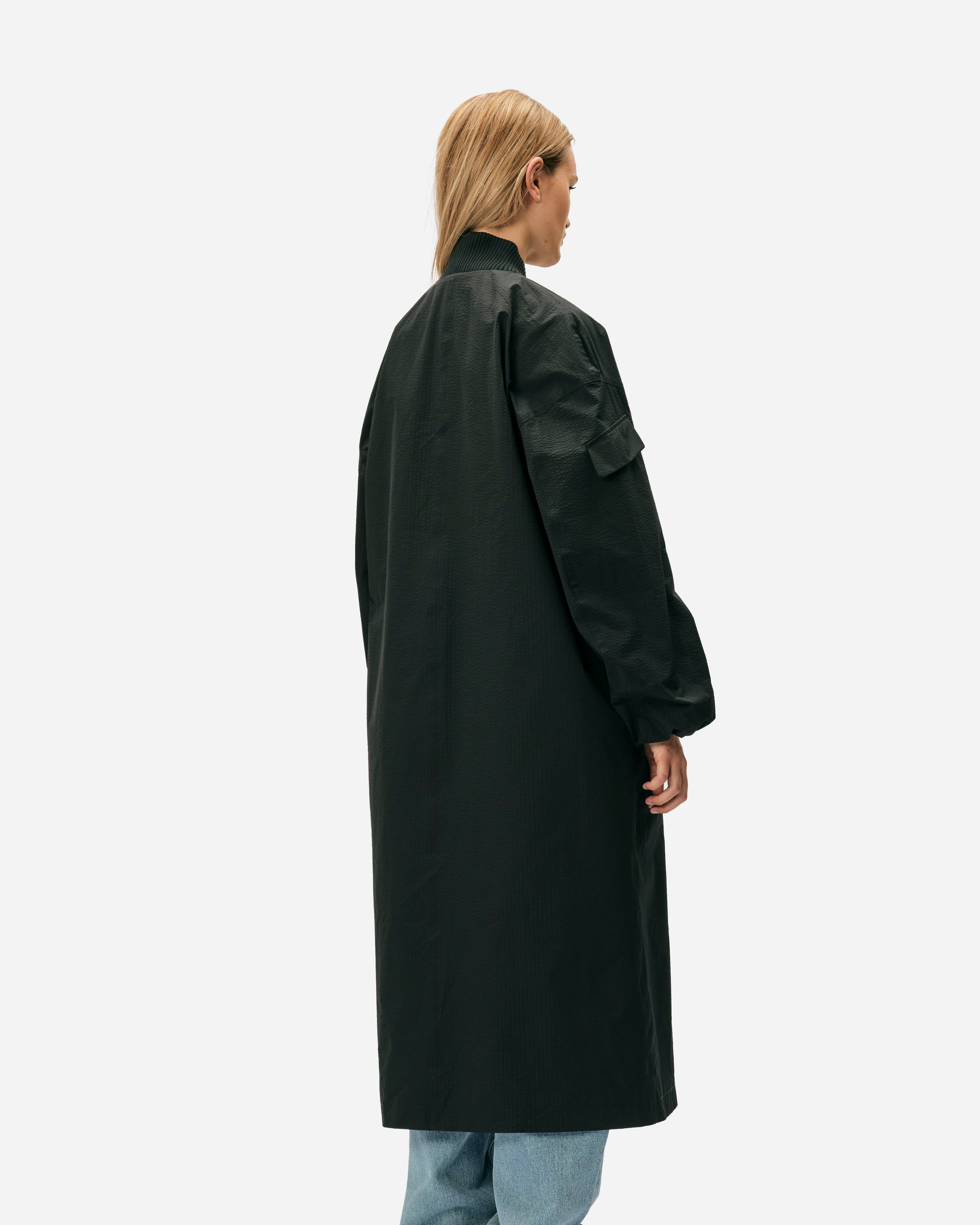 GANNI Tech Seersucker Oversized Shell Coat Black F9468-099