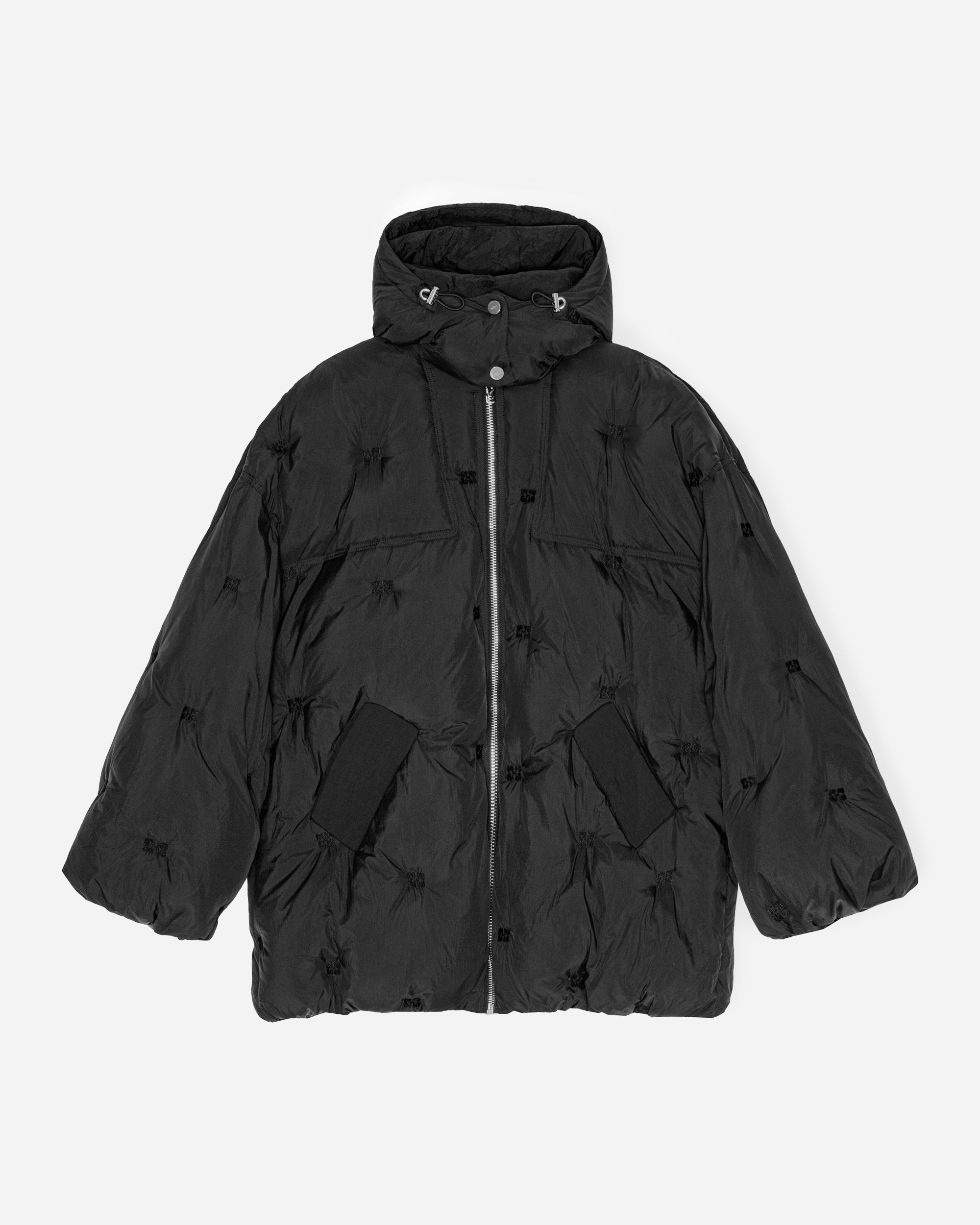 GANNI Nylon Tech Puffer Midi Jacket Black F9545