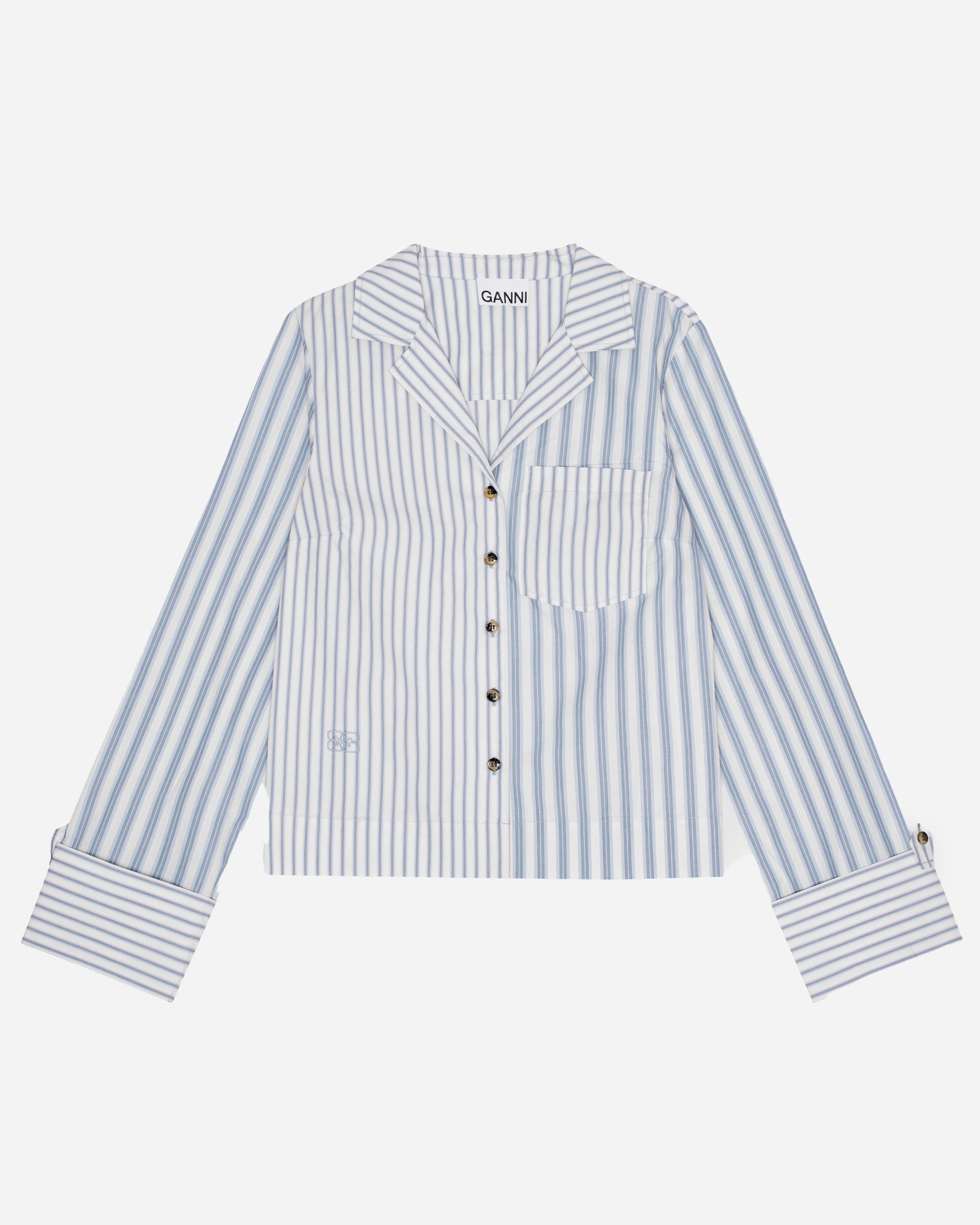 GANNI Stripe Cotton Shirt Egret F9598-135