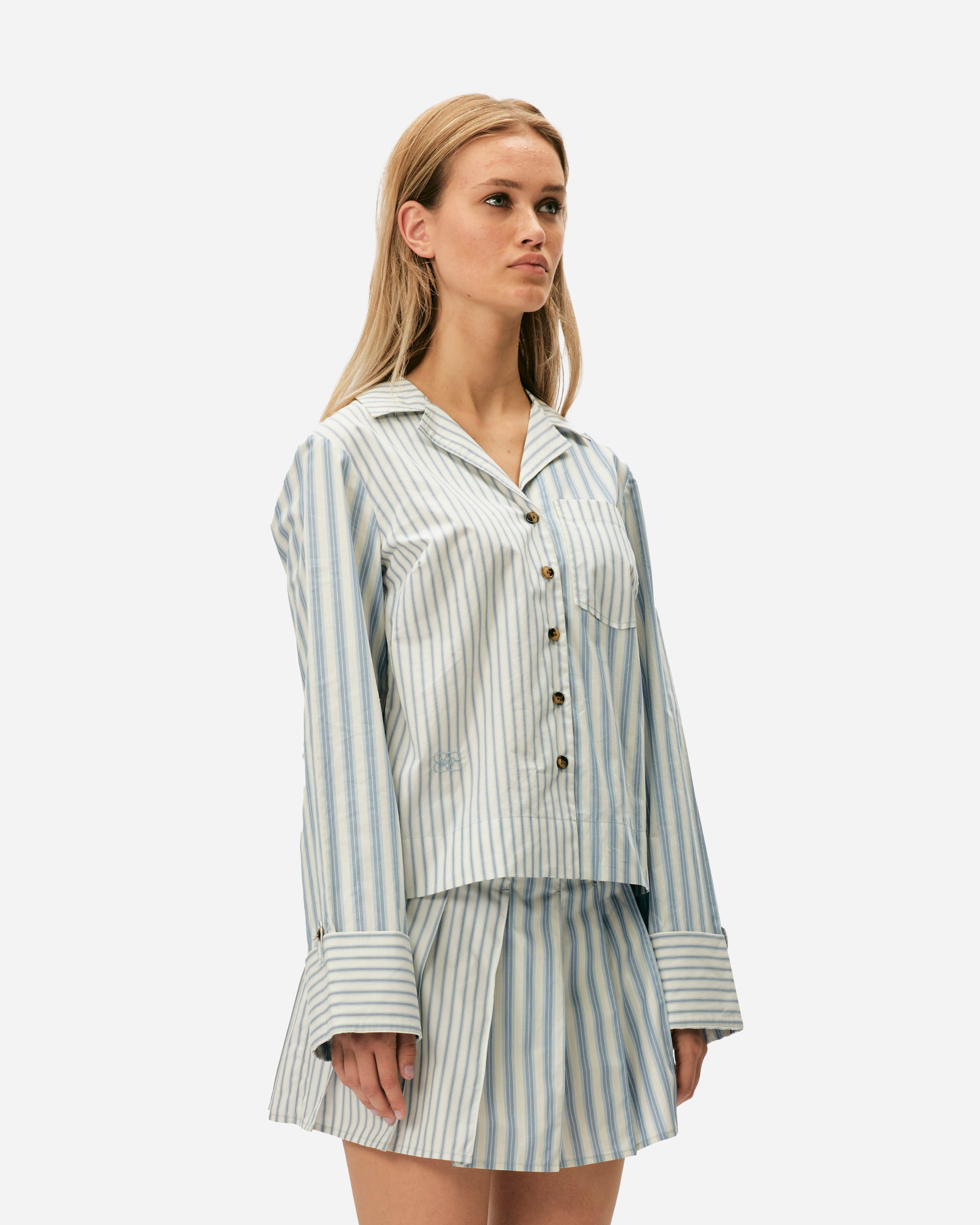 GANNI Stripe Cotton Shirt Egret F9598-135