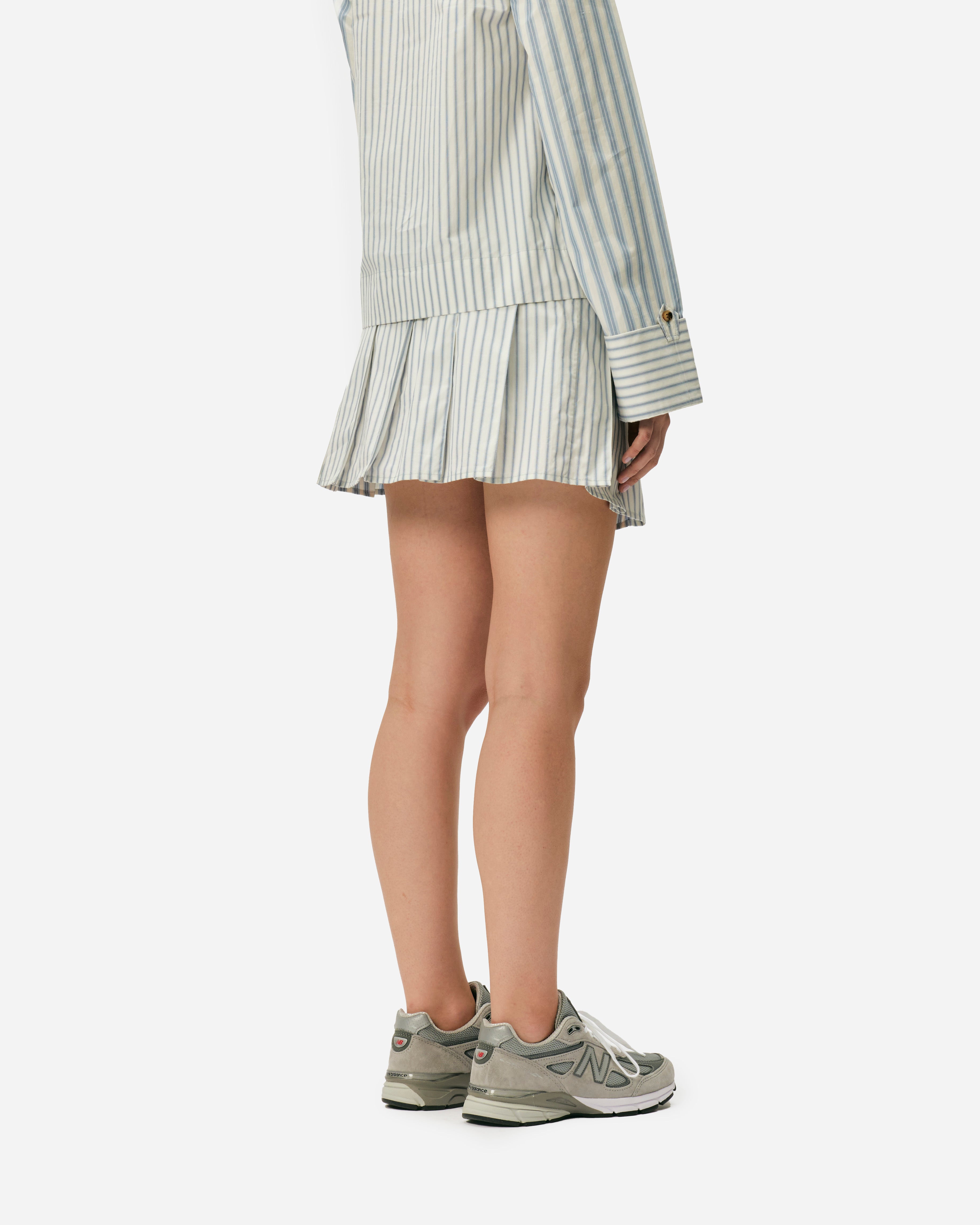 Ganni Stripe Cotton Pleated Mini Skirt Egret F9599-135