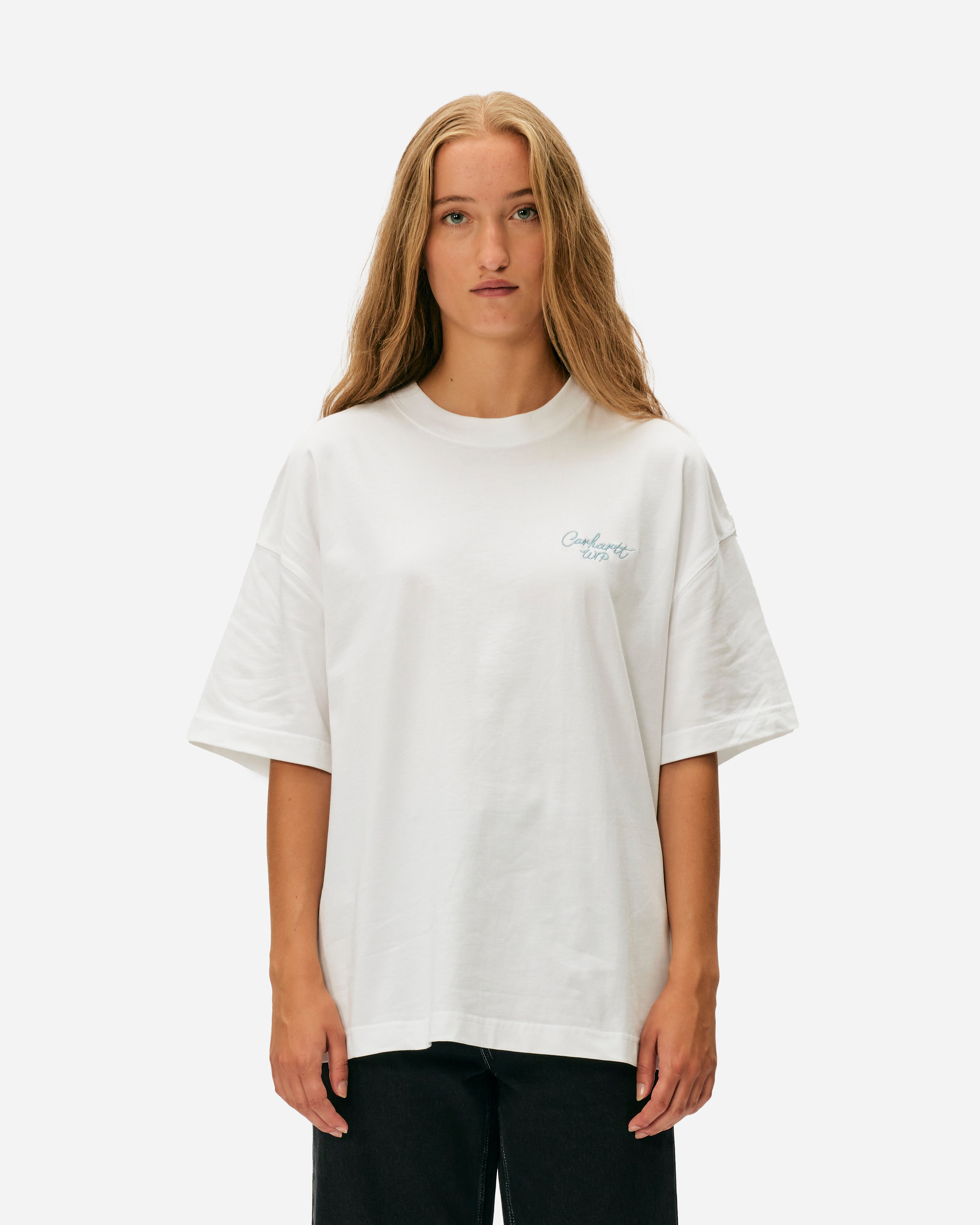 Carhartt WIP Signature Script T-Shirt White / Dusty Ice I033828-2JIXX