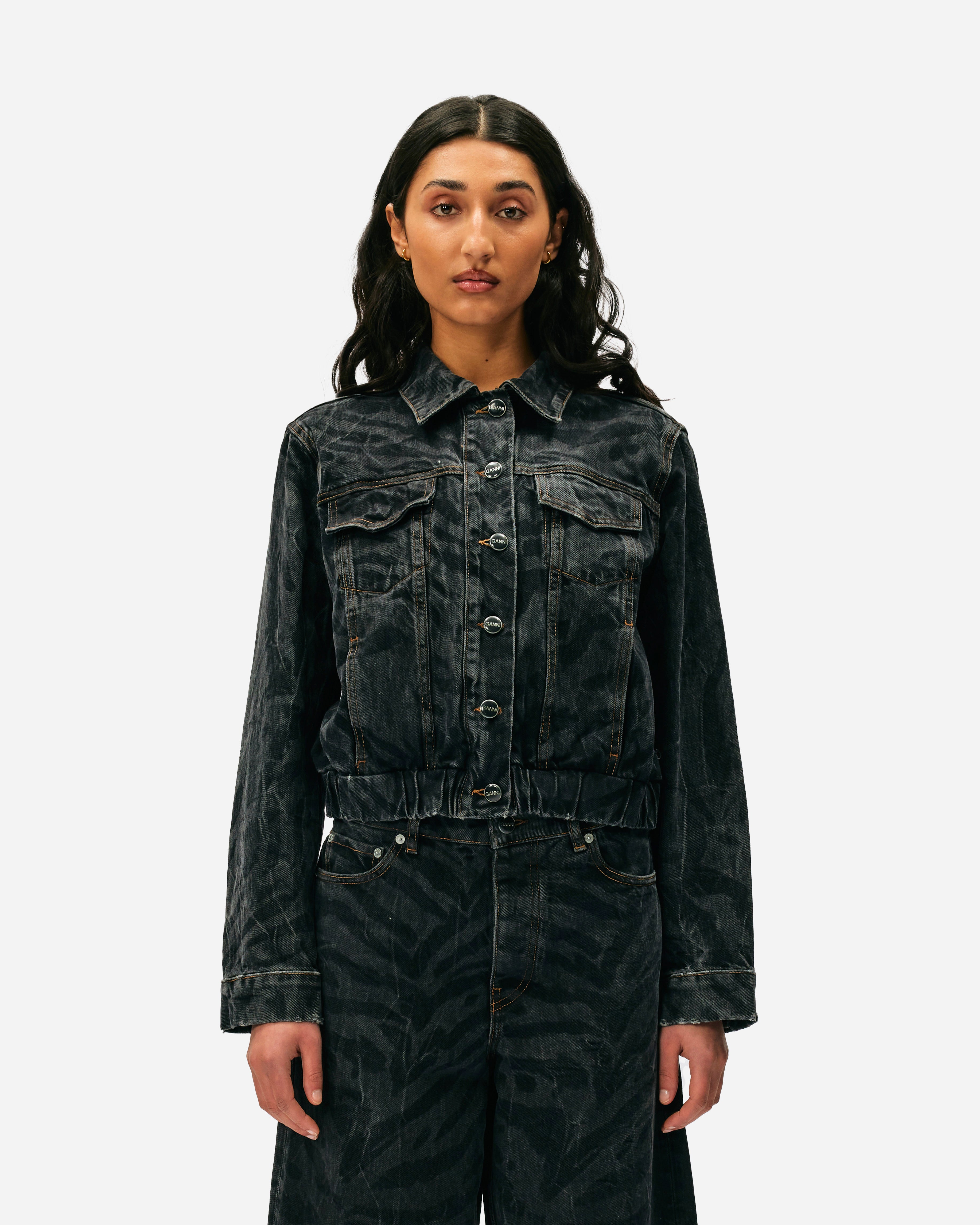 GANNI Lazer Denim Bomber Jacket Black J1484